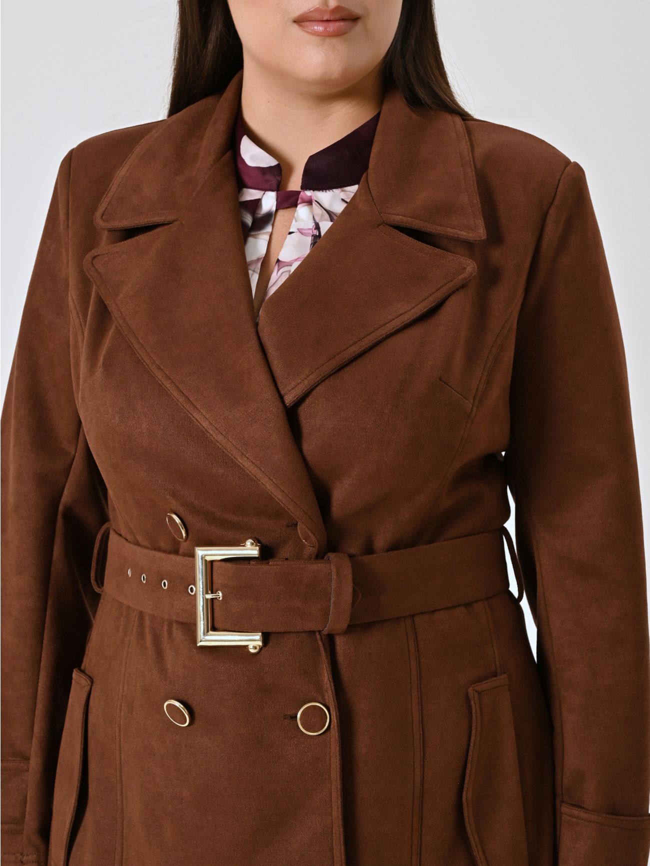 Curvy Suede-effect Trench Coat in_i5