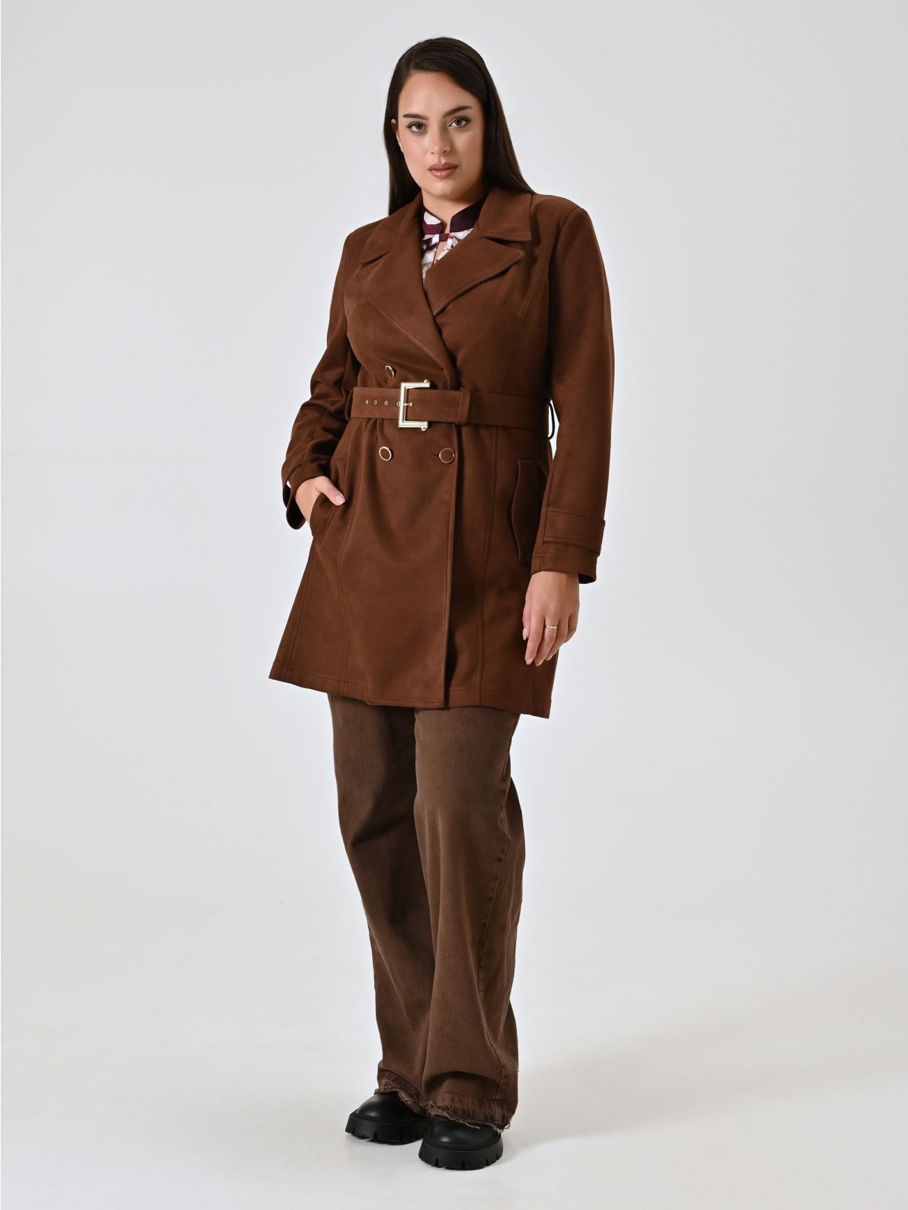 Curvy Suede-effect Trench Coat in_i7