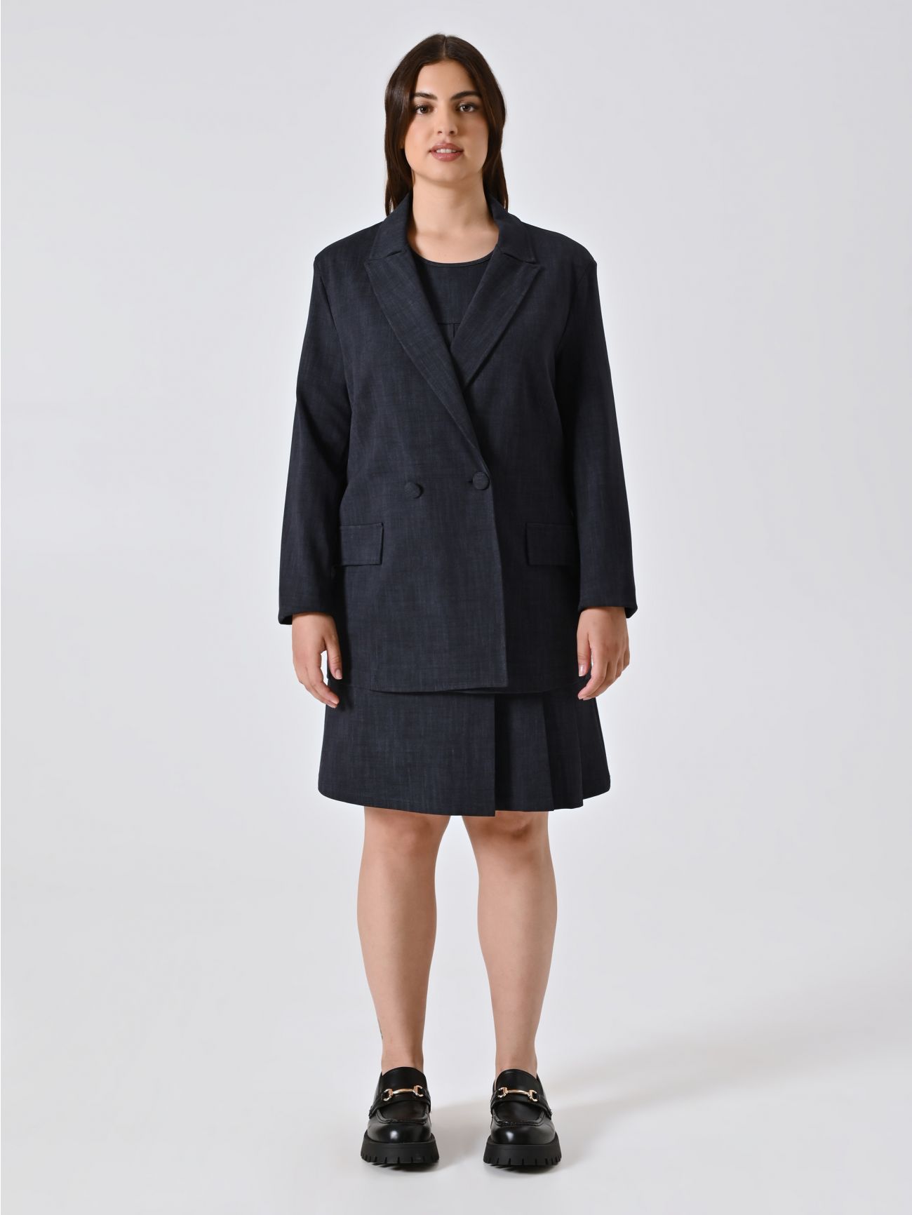 Chaqueta curvy en punto milano flamé efecto denim det_1