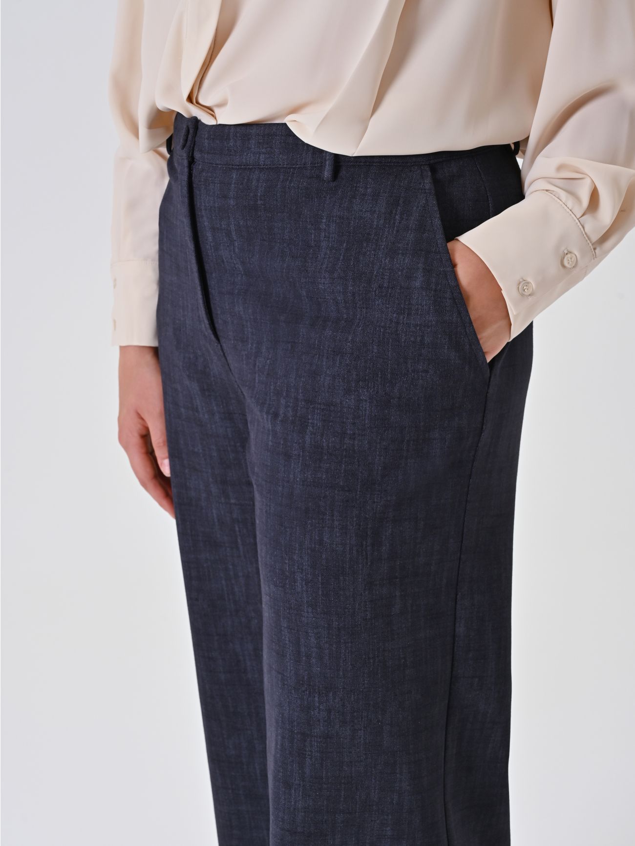 Curvy Slub Denim-Effect Milano Stitch Trousers in_i5