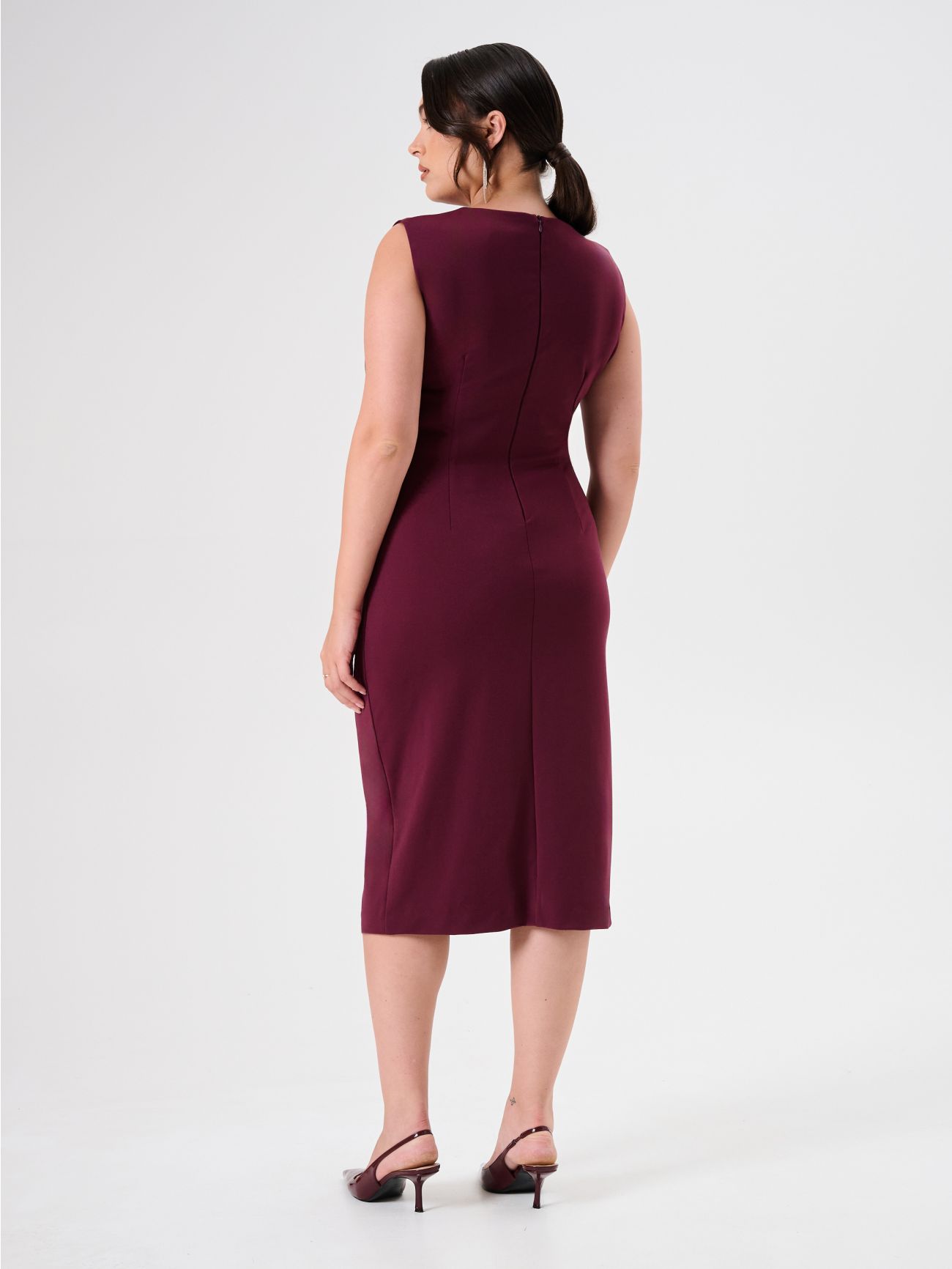  Burgunderrotes Curvy Midi-Etuikleid  det_3