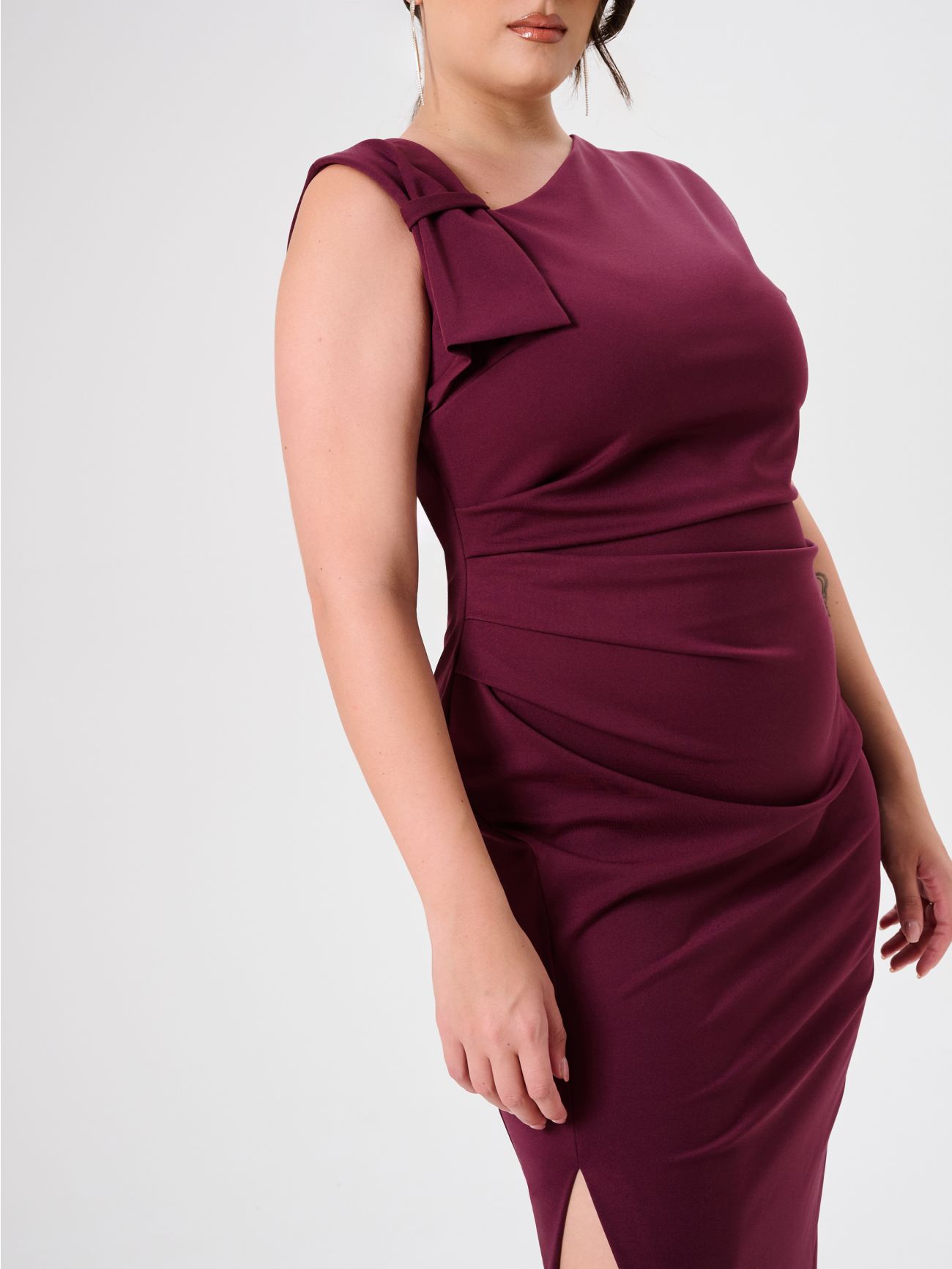  Burgunderrotes Curvy Midi-Etuikleid  in_i5