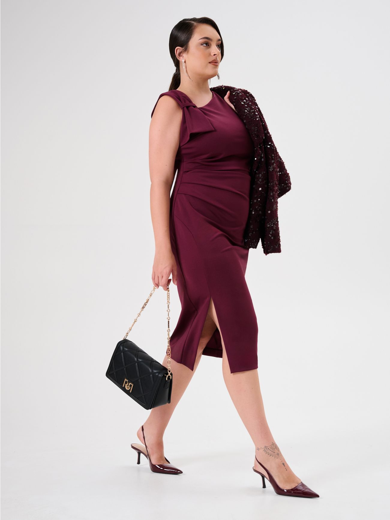  Burgunderrotes Curvy Midi-Etuikleid  in_i7