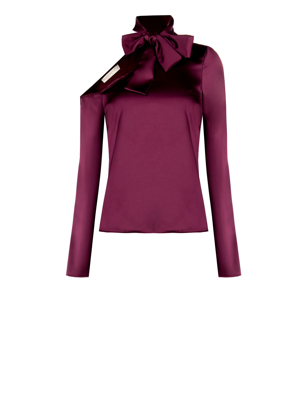 Asymmetrical Burgundy Blouse with Bow det_4