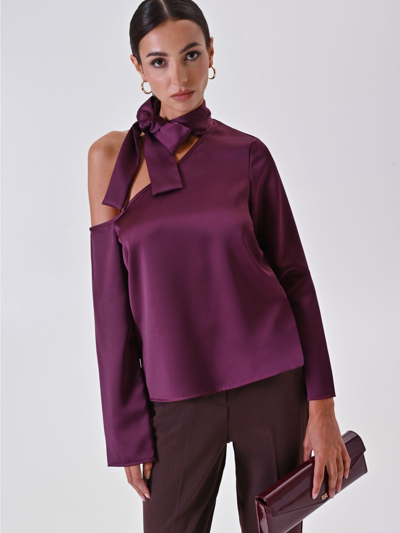 Asymmetrical Burgundy Blouse with Bow  Rinascimento