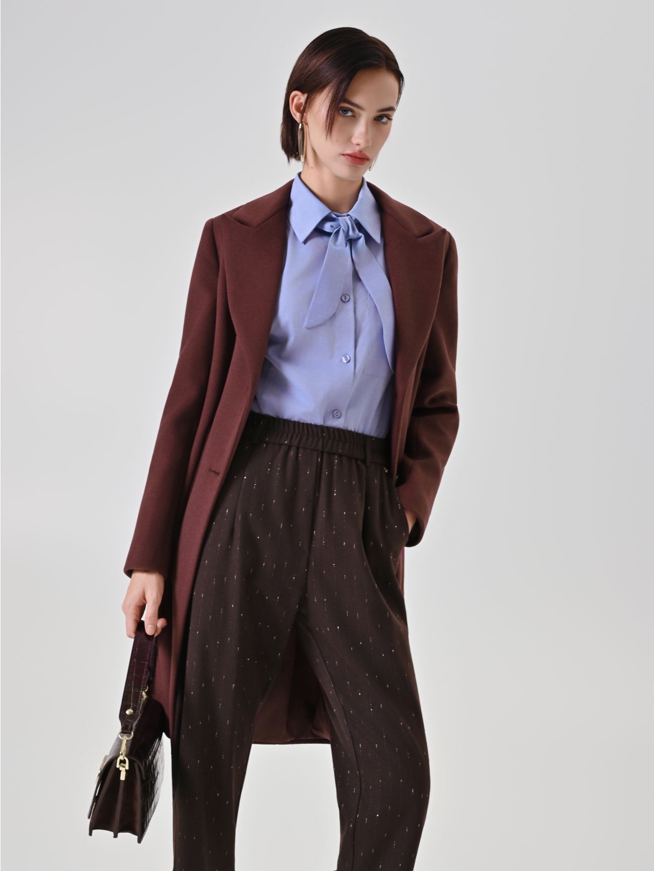 Chocolate Brown Single-Breasted Coat  Rinascimento