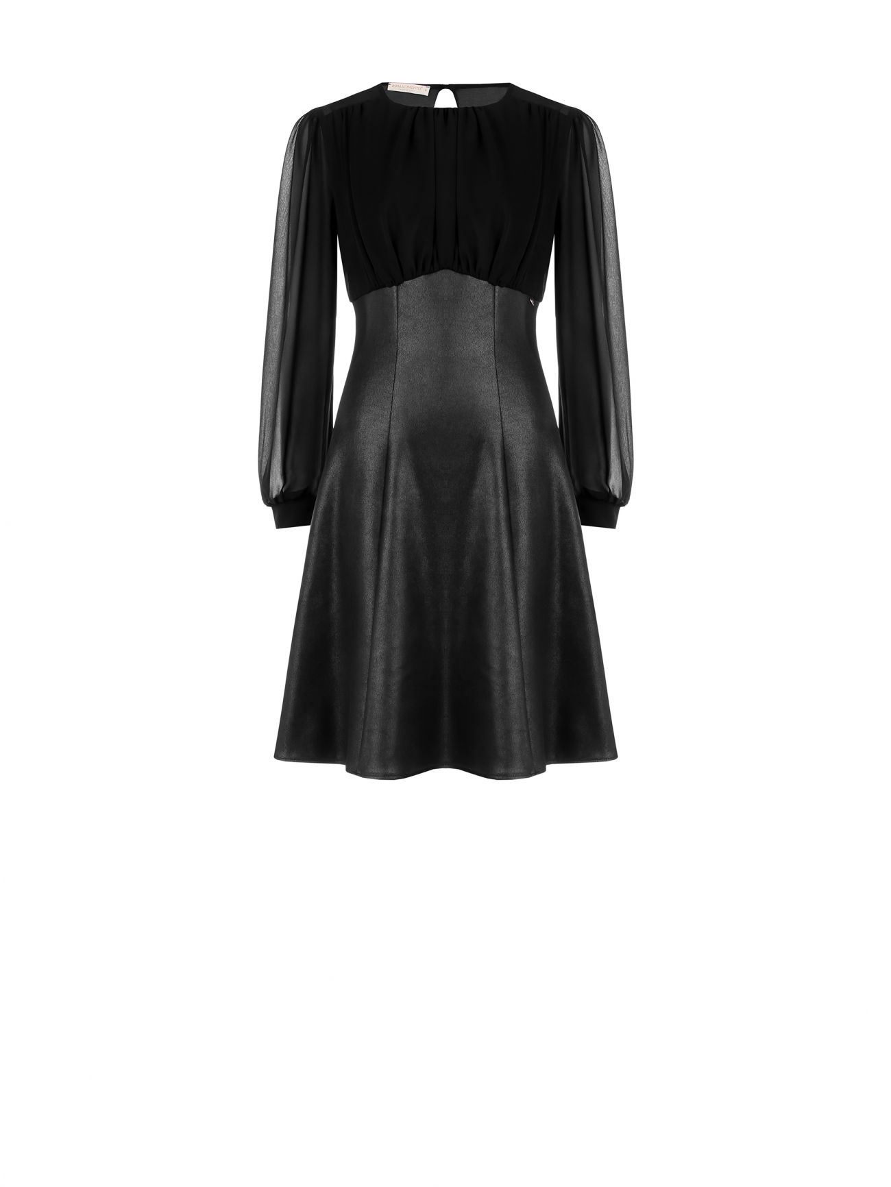 Black Contrast-Fabric Puff Sleeve Mini Dress det_4