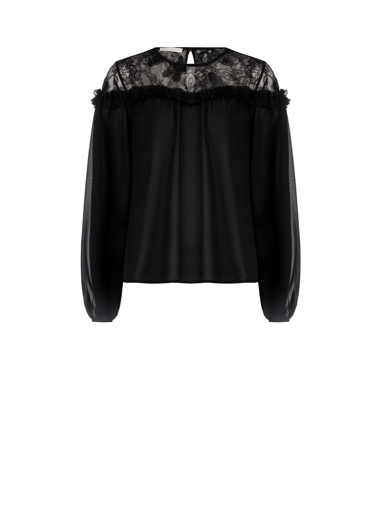 Czarna bluzka z koronkowym karczkiem det_4