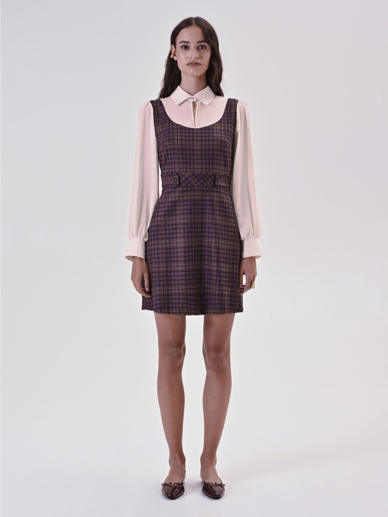 Burgundy Check Blouse Dress det_1