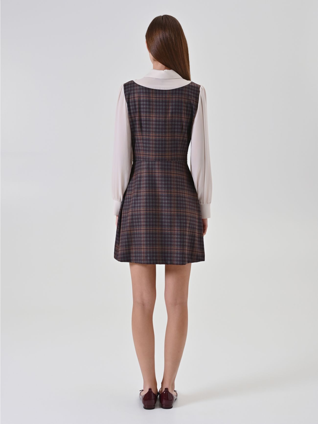 Burgundy Check Blouse Dress 2 Rinascimento Burgundy Check Blouse Dress det_3