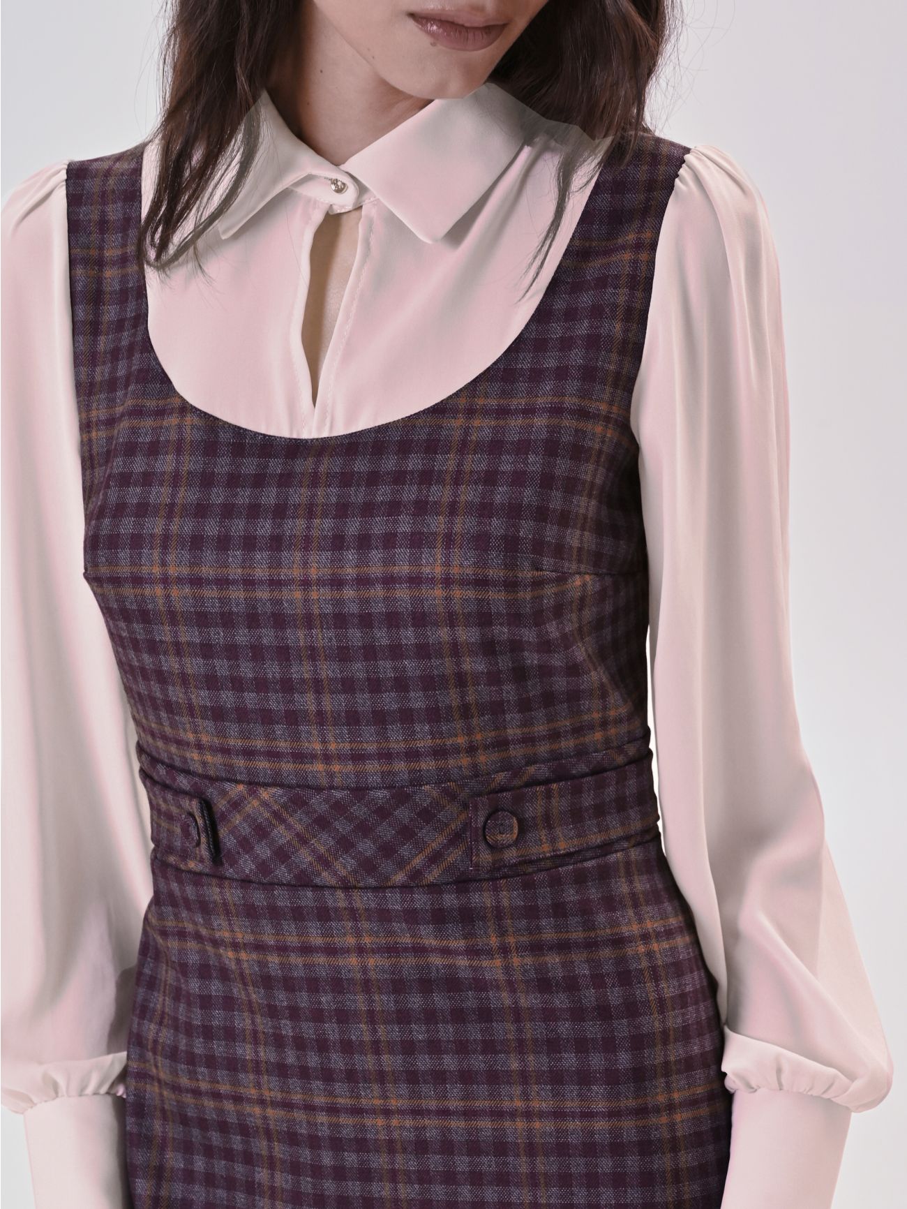Burgundy Check Blouse Dress in_i5