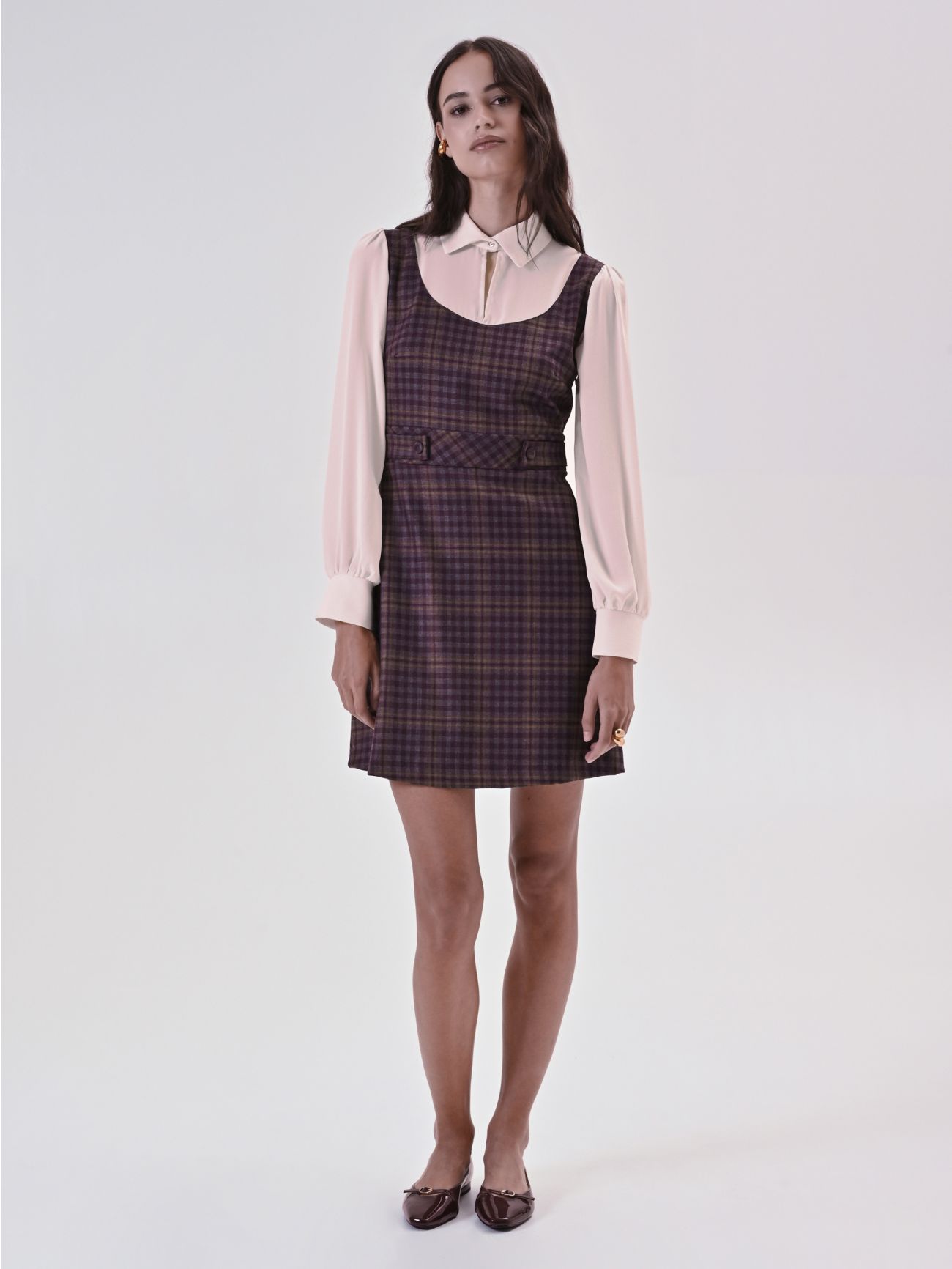 Burgundy Check Blouse Dress in_i7