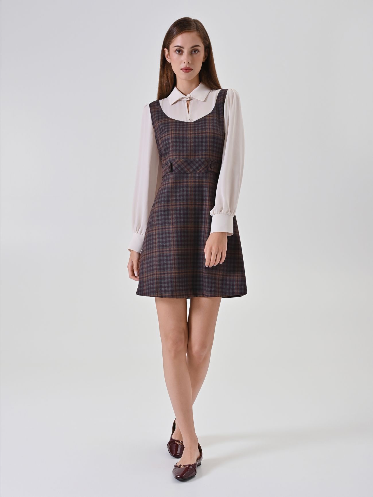 Burgundy Check Blouse Dress 4 Rinascimento Burgundy Check Blouse Dress in_i7