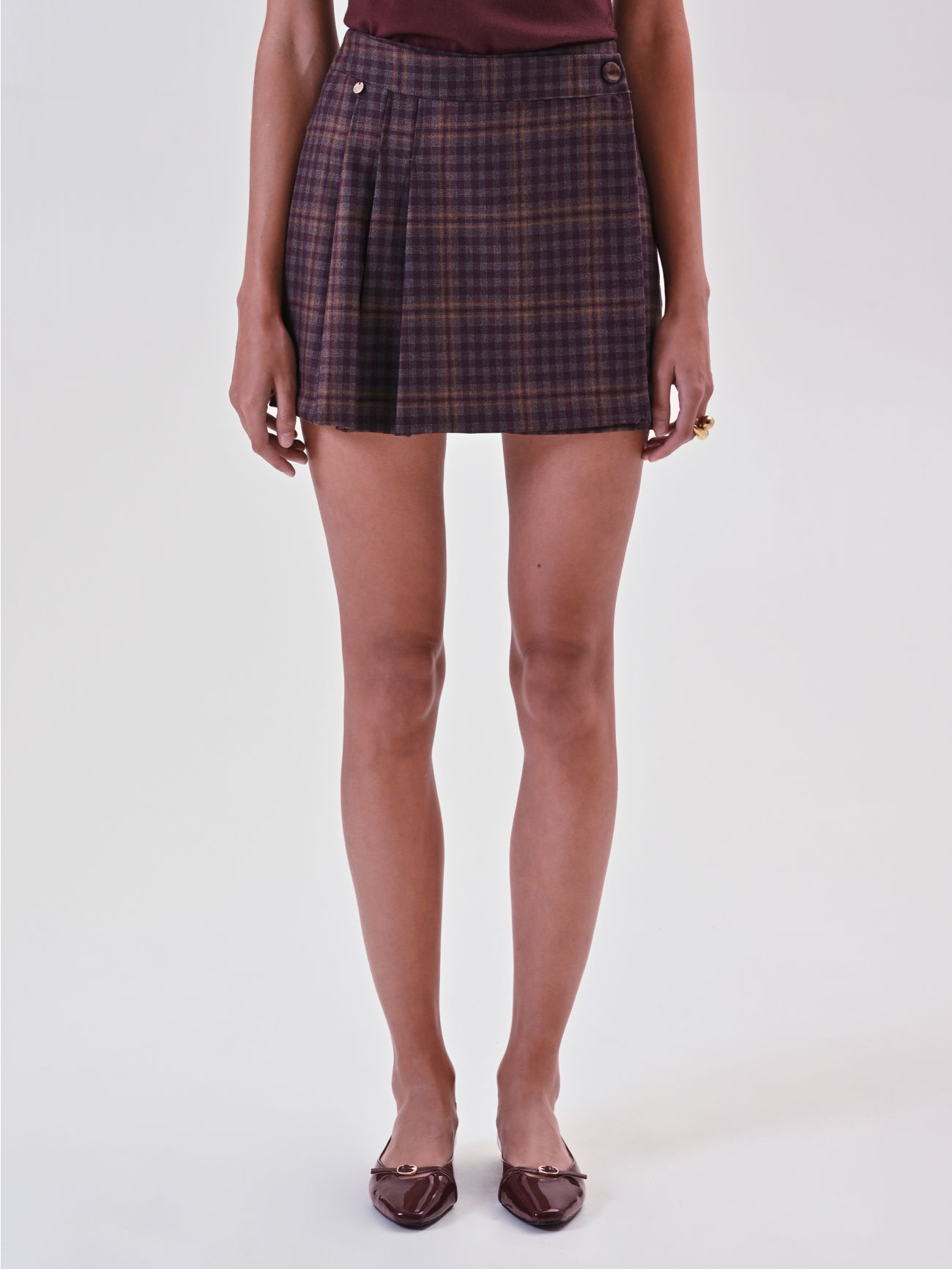 Burgundy Check Skort det_2