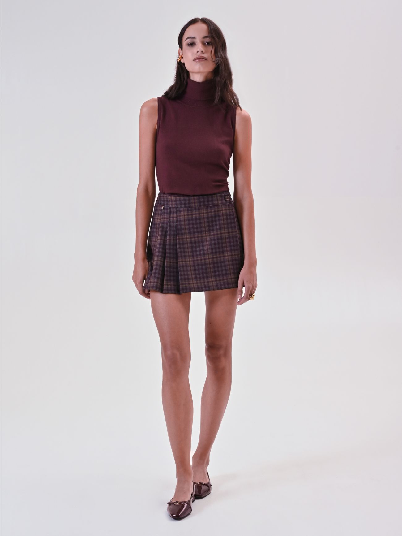 Burgundy Check Skort in_i7