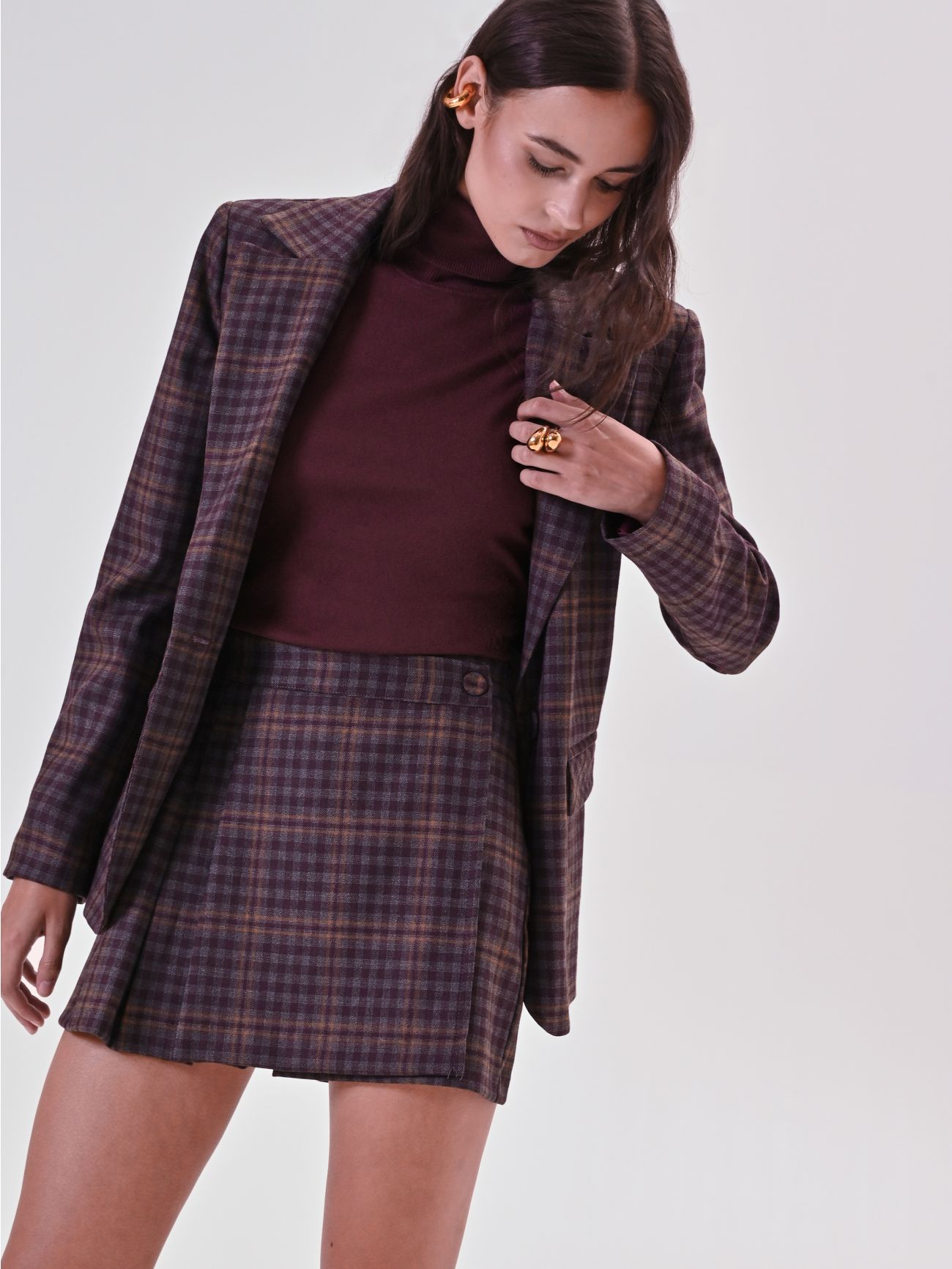 Burgundy Check Skort  Rinascimento