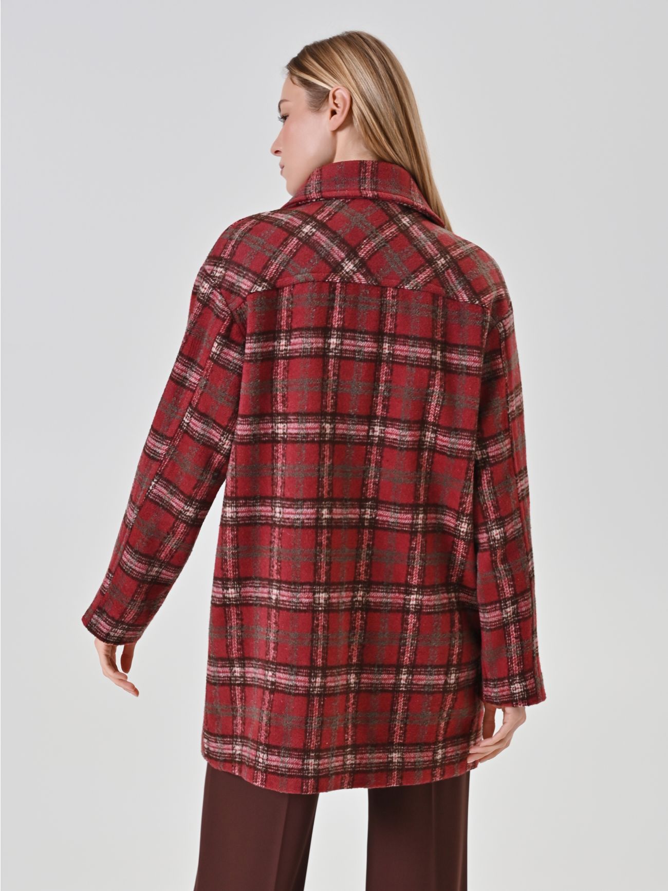Burgundy Check Double-Breasted Coat det_3