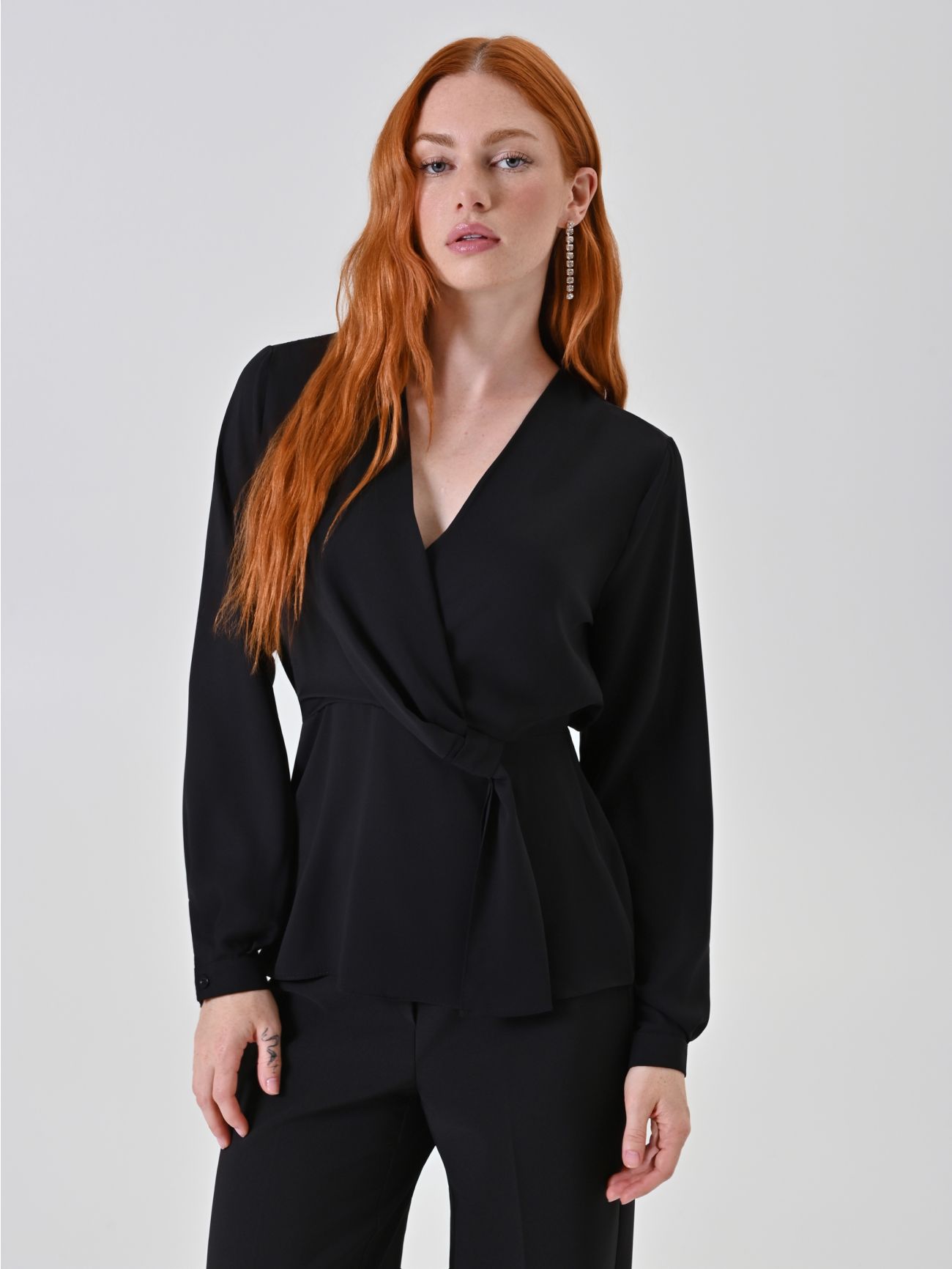 Black V-Neck Blouse in_i7