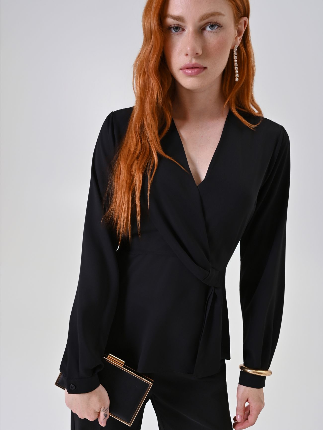 Black V-Neck Blouse  Rinascimento