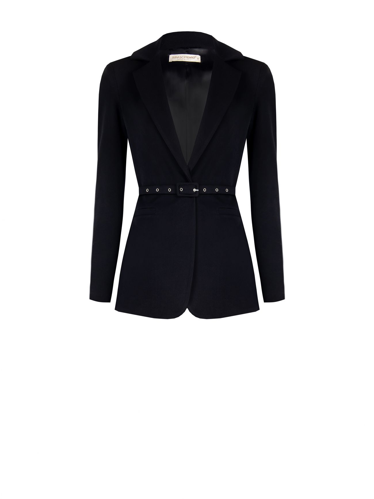 Taillierter schwarzer Blazer mit Gürtel det_4