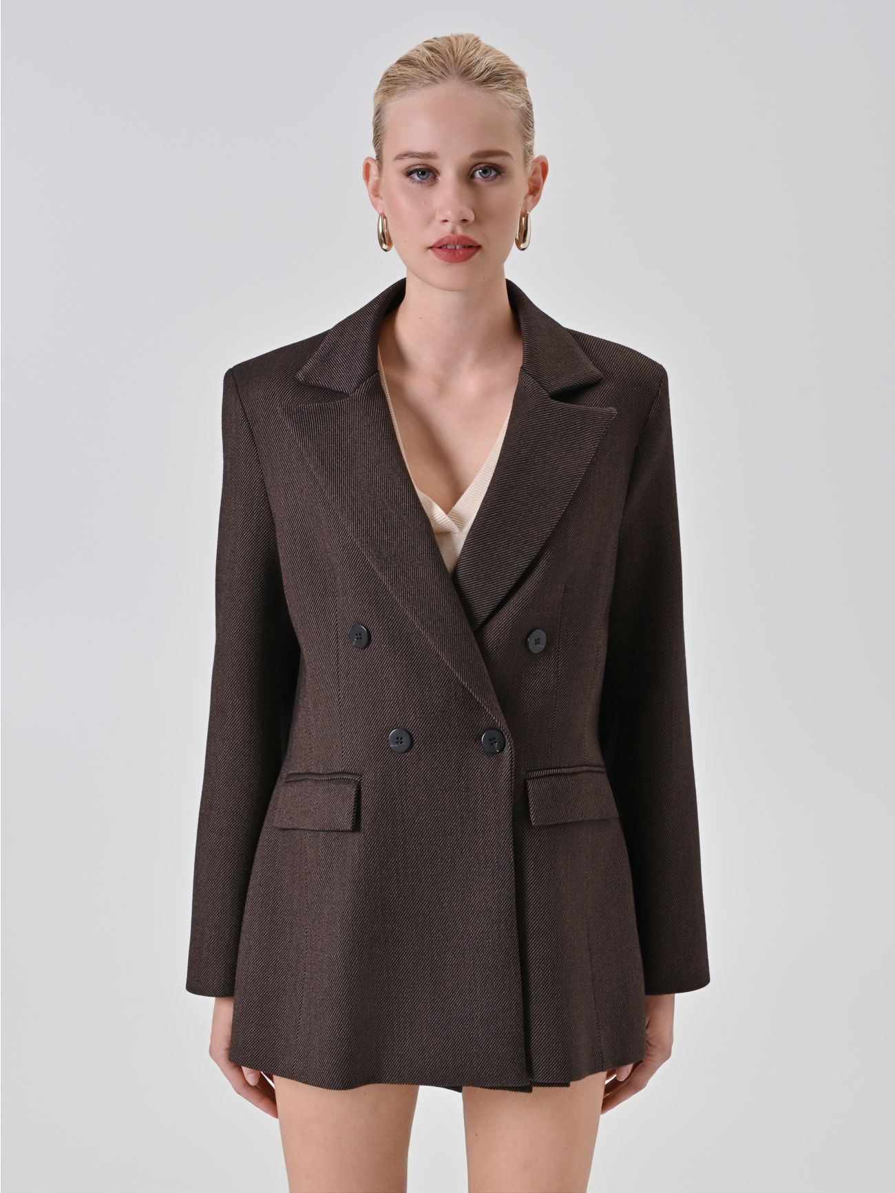 Chocolate Twill Double-Breasted Jacket det_2
