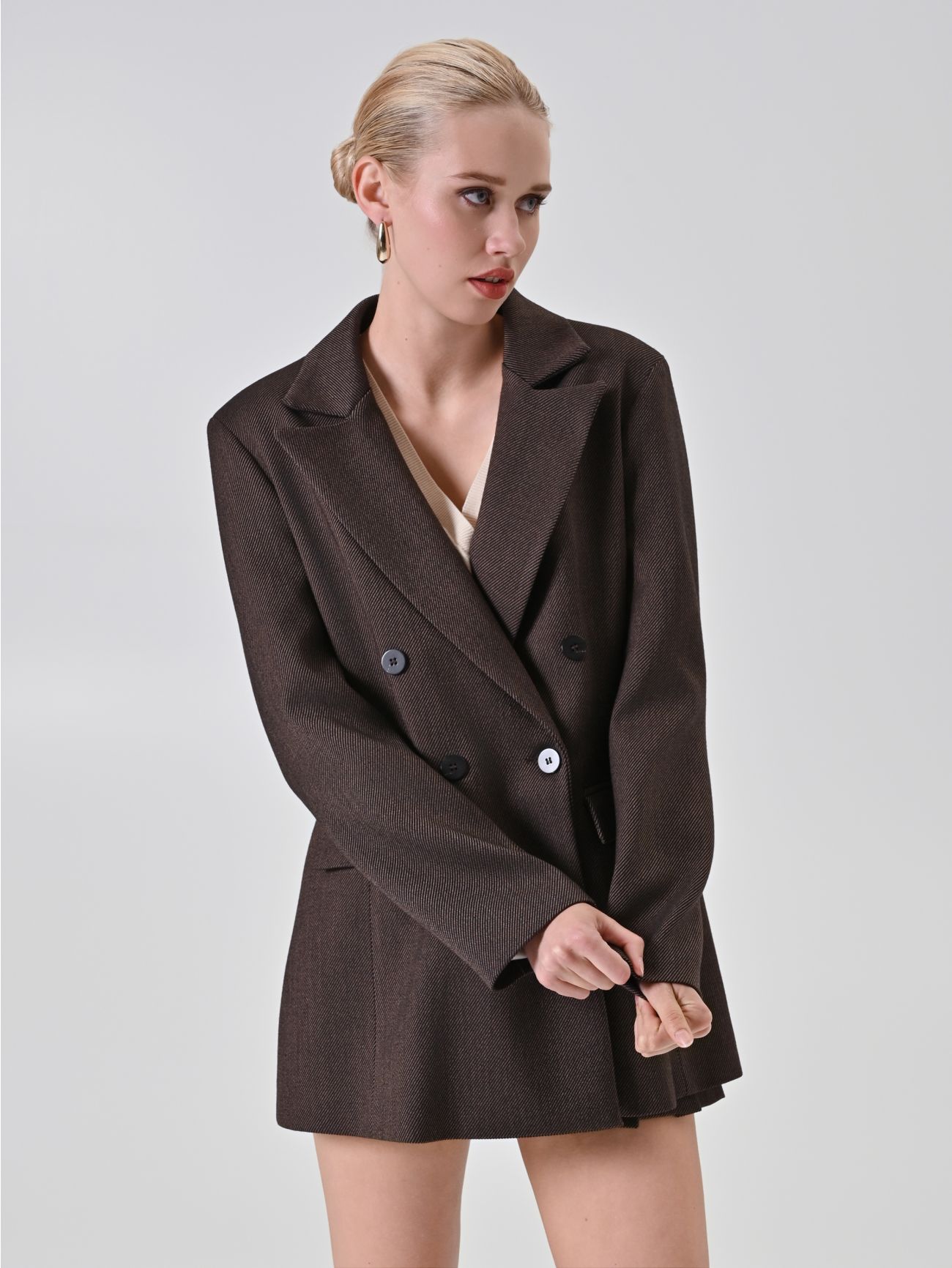 Chocolate Twill Double-Breasted Jacket in_i7