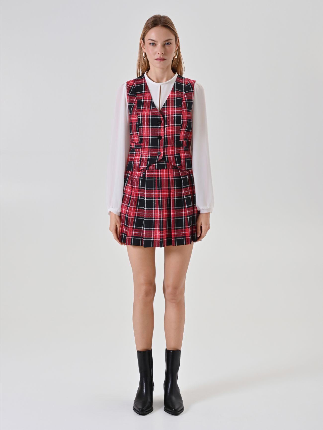 Gilet Rosso in Check Lurex det_1