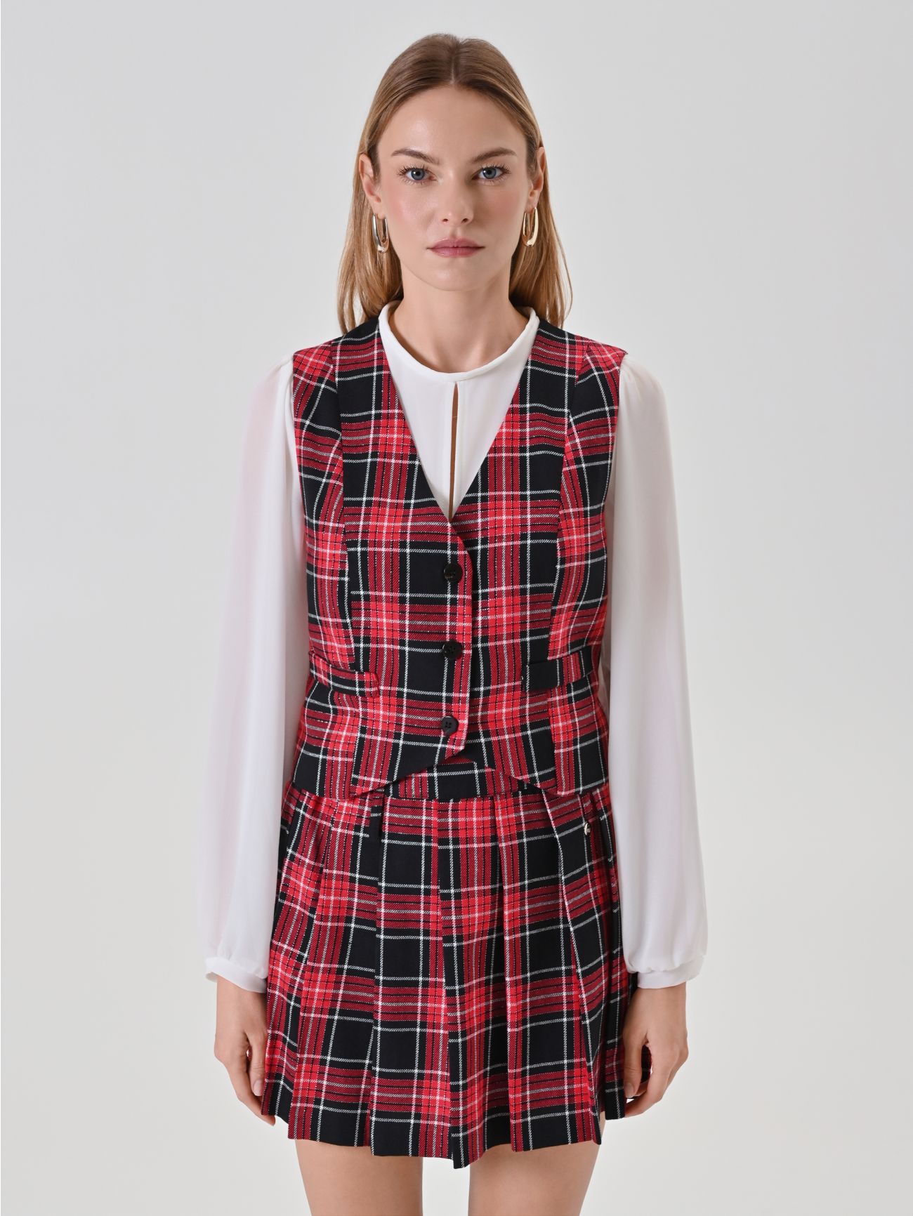 Gilet Rosso in Check Lurex det_2