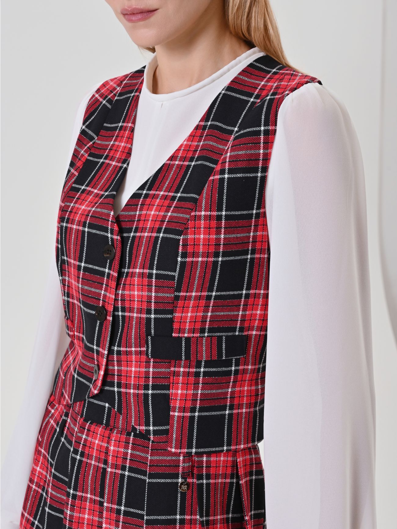 Gilet Rosso in Check Lurex in_i5