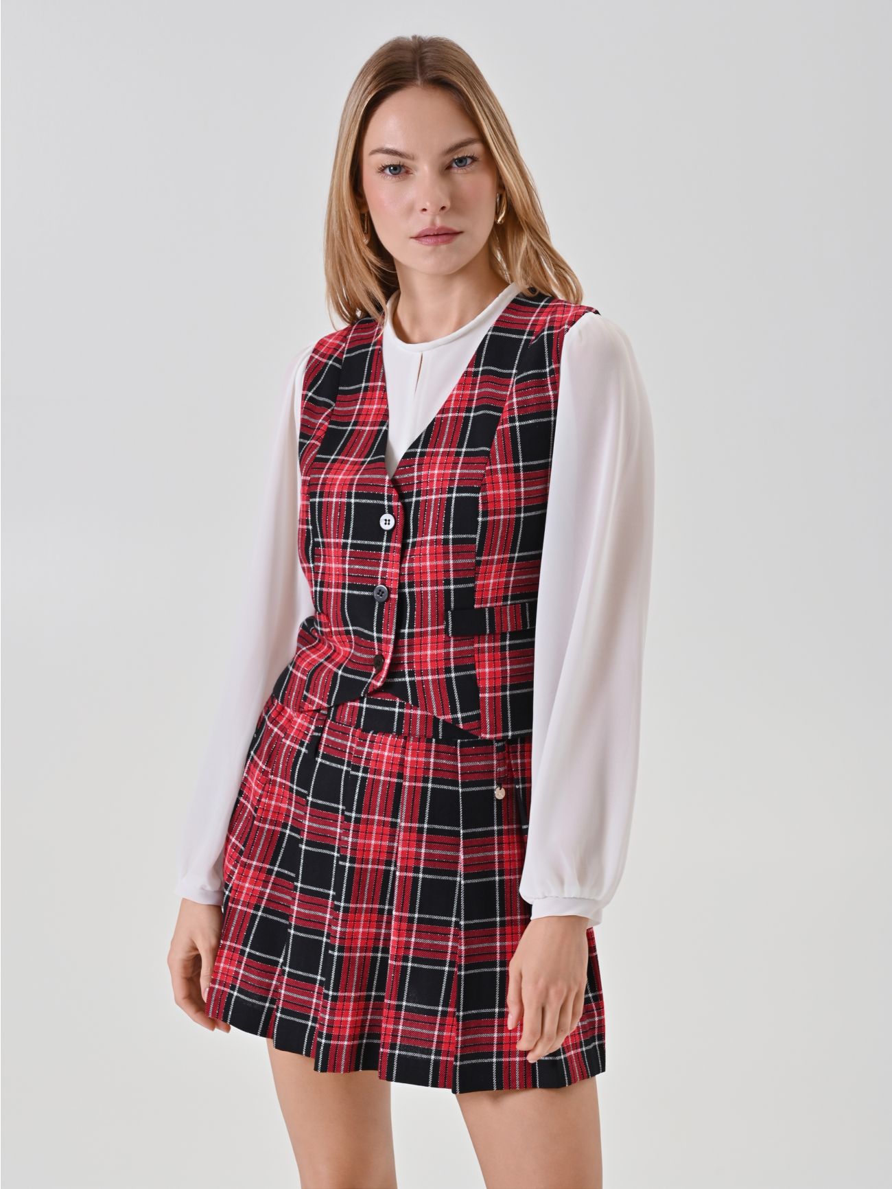 Gilet Rosso in Check Lurex in_i7
