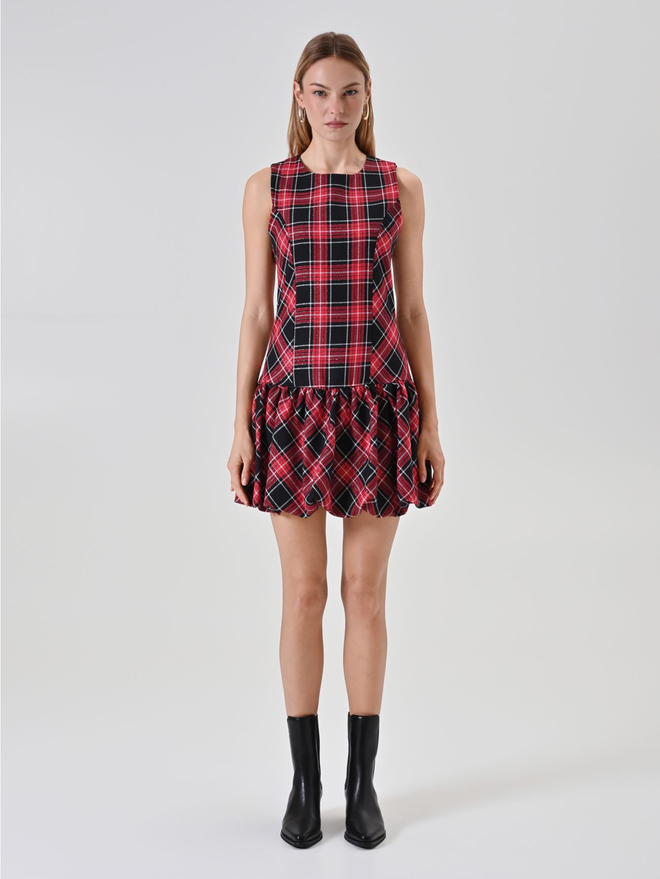 Abito corto rosso check lurex det_1
