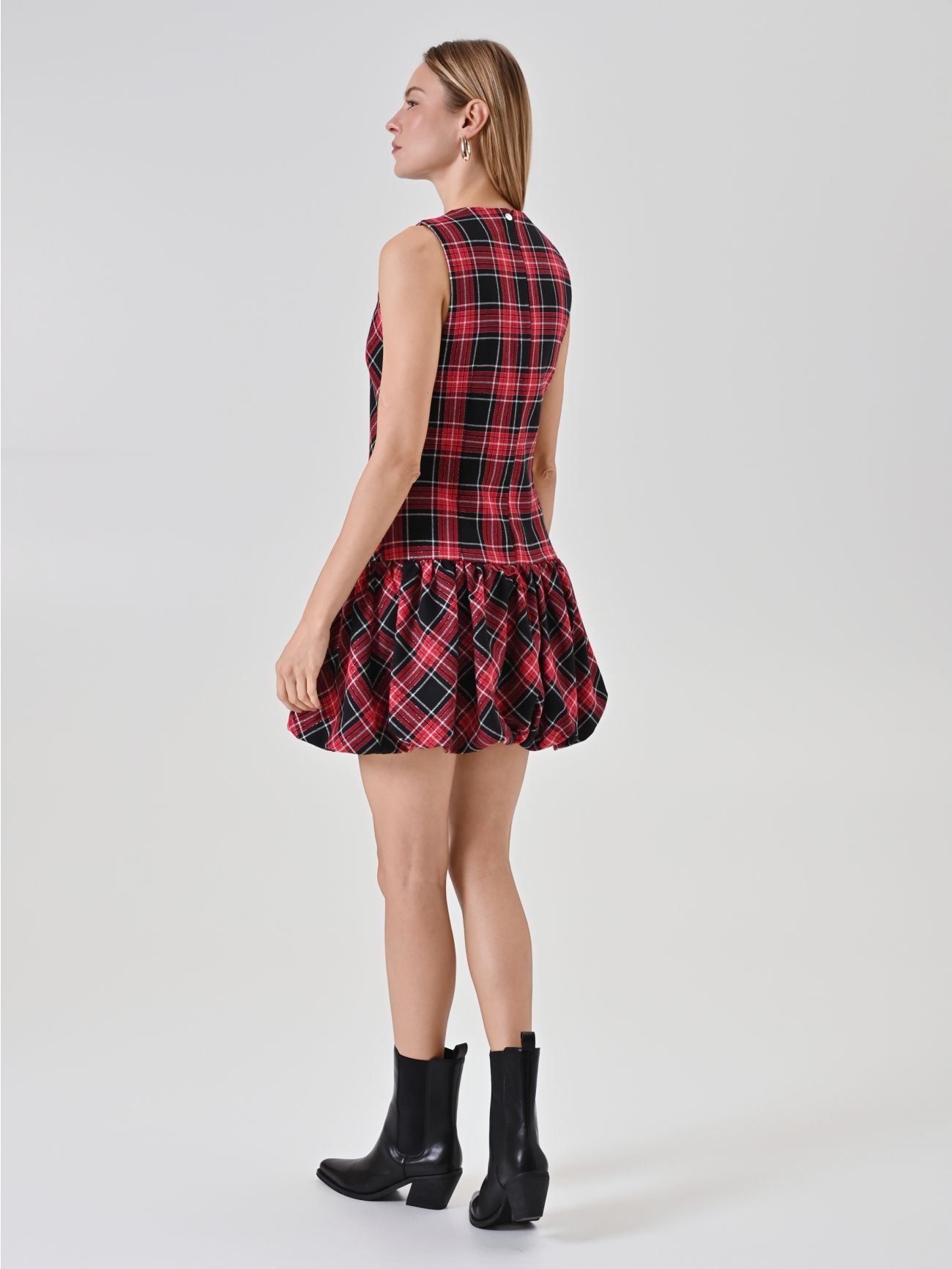 Abito corto rosso check lurex det_3