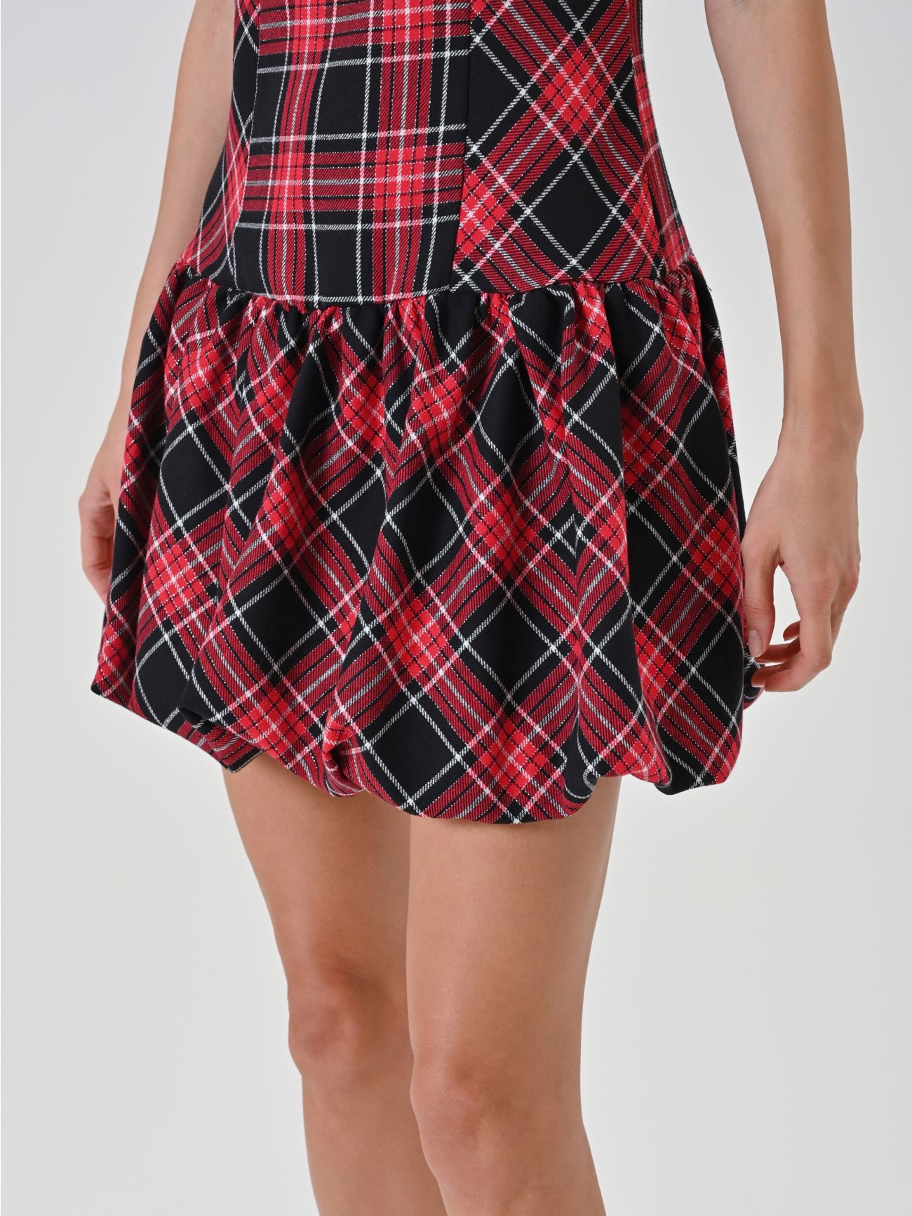 Abito corto rosso check lurex in_i5