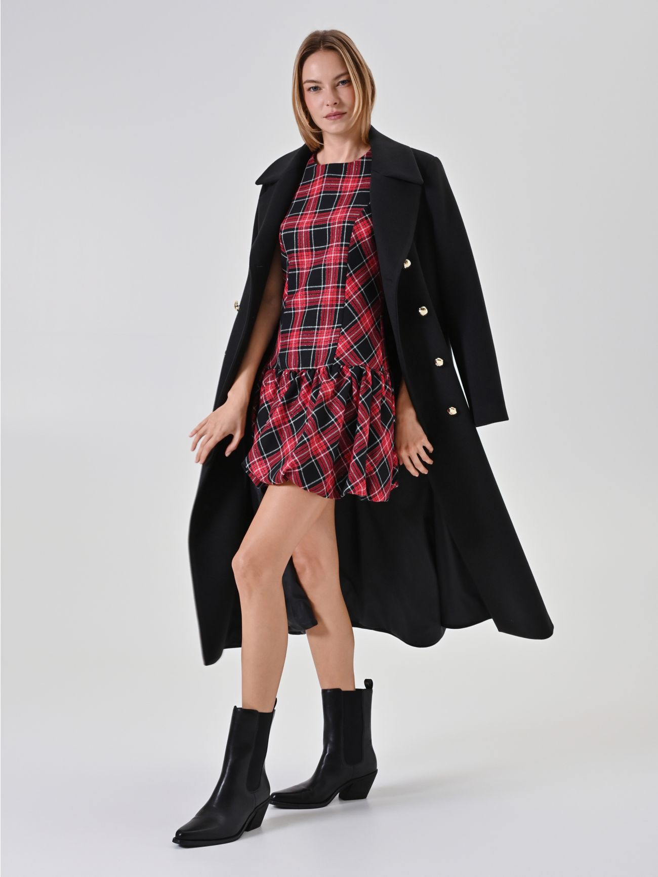 Abito corto rosso check lurex sp_e1