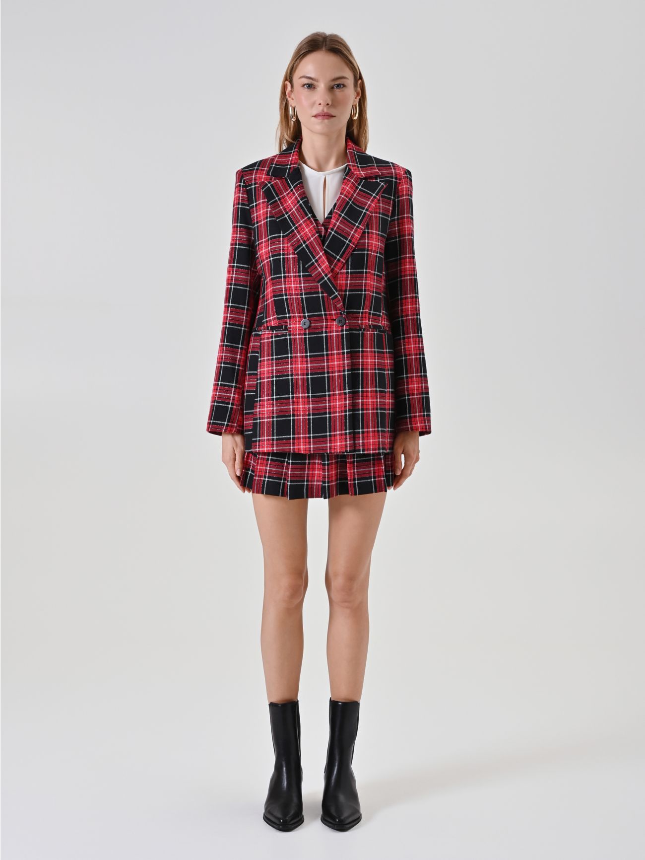 Double-Breasted Red Lurex Check Jacket det_1