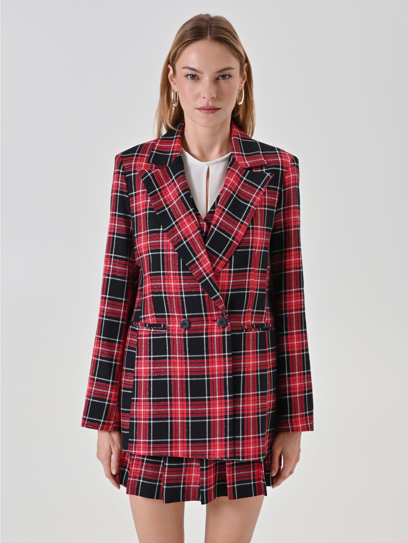 Double-Breasted Red Lurex Check Jacket det_2