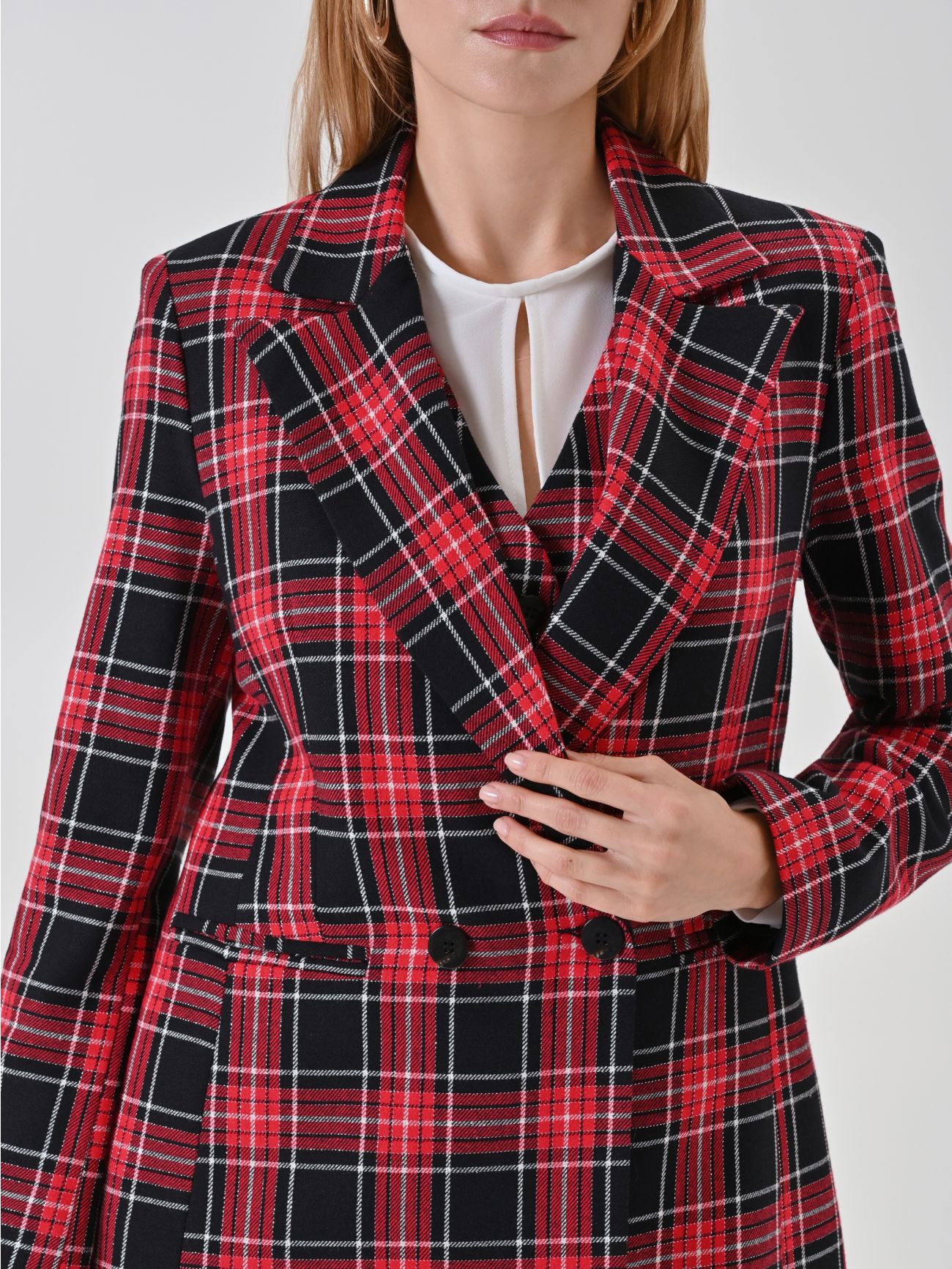 Double-Breasted Red Lurex Check Jacket in_i5