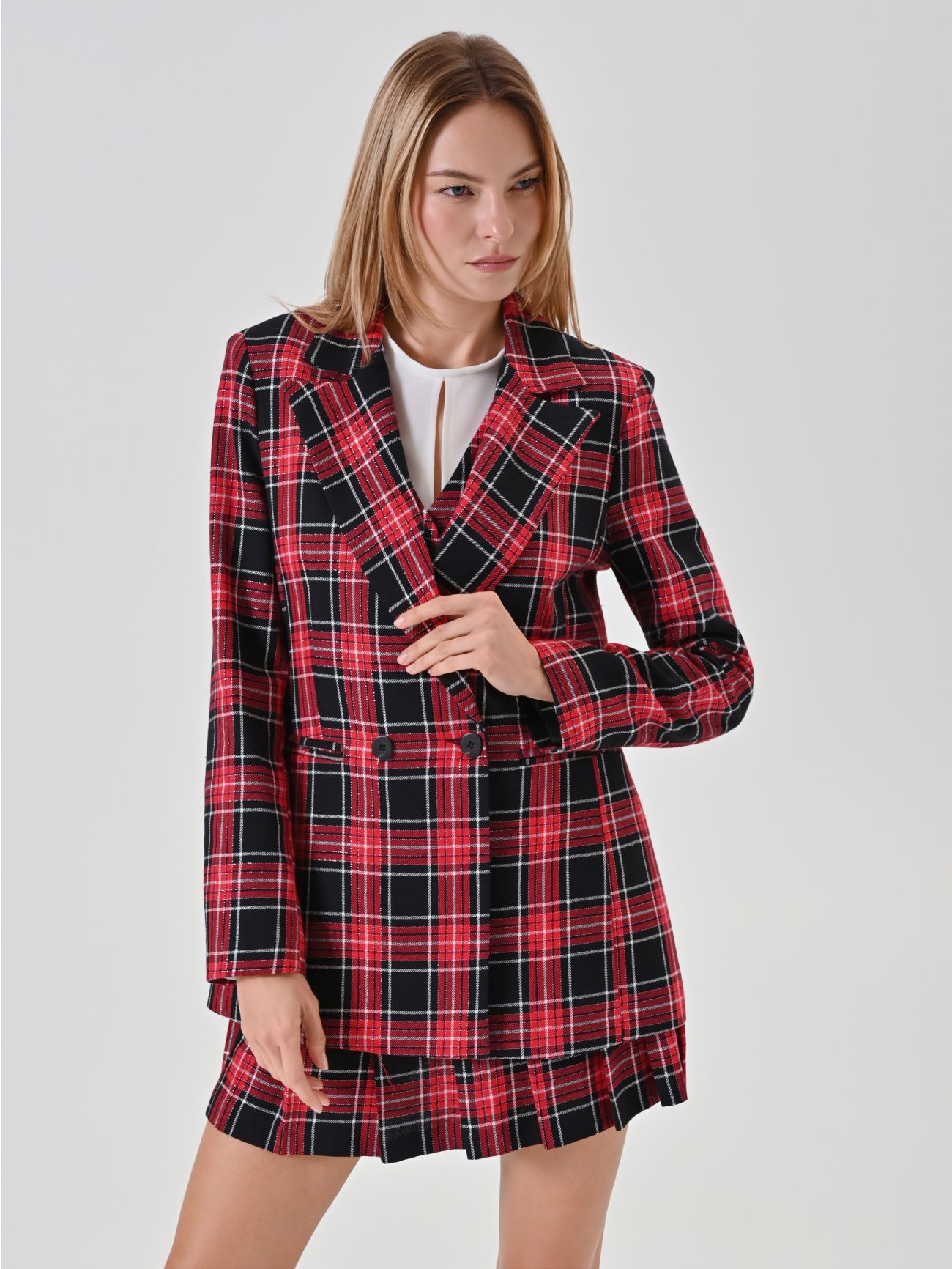 Double-Breasted Red Lurex Check Jacket in_i7