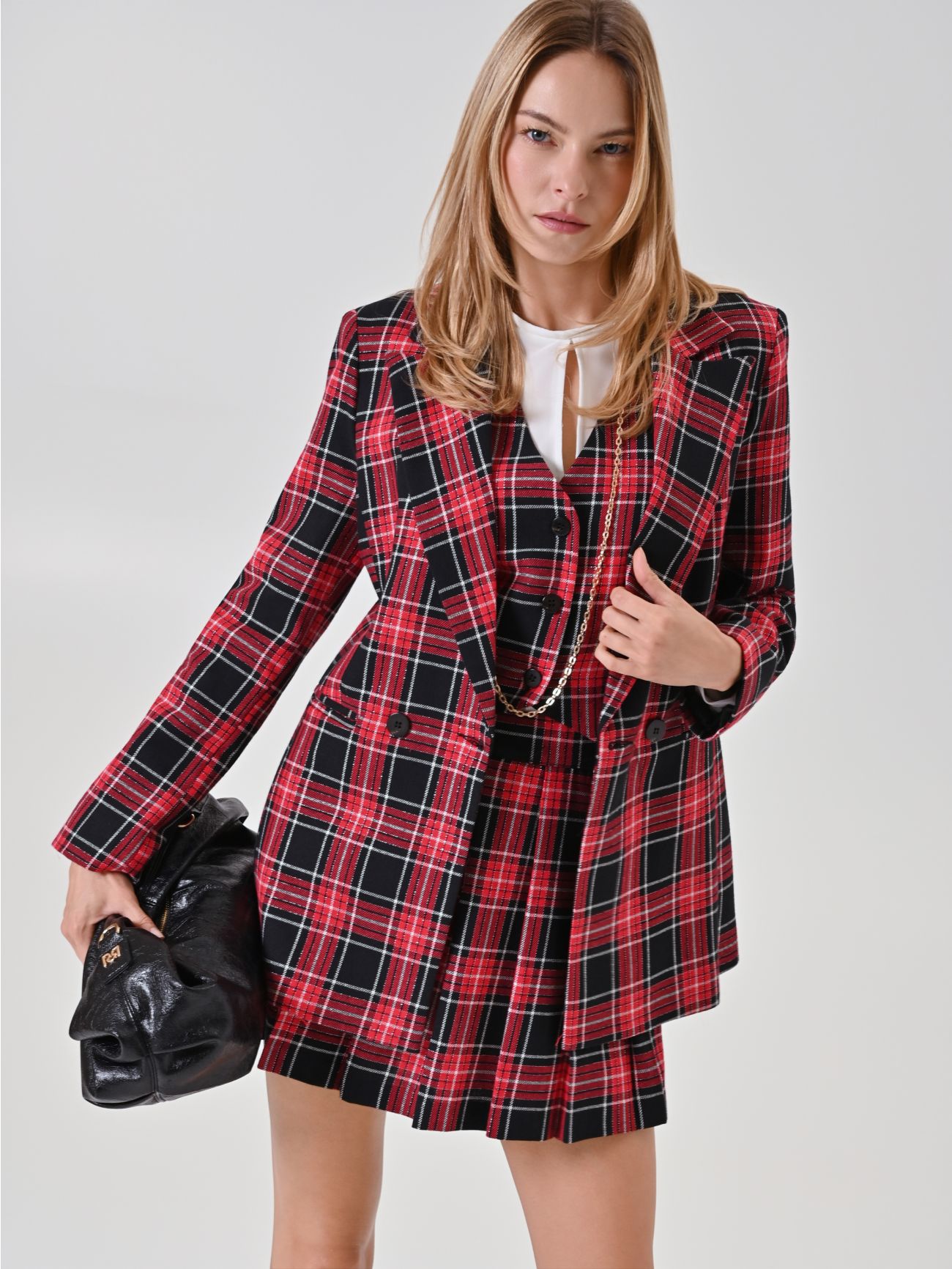 Double-Breasted Red Lurex Check Jacket  Rinascimento