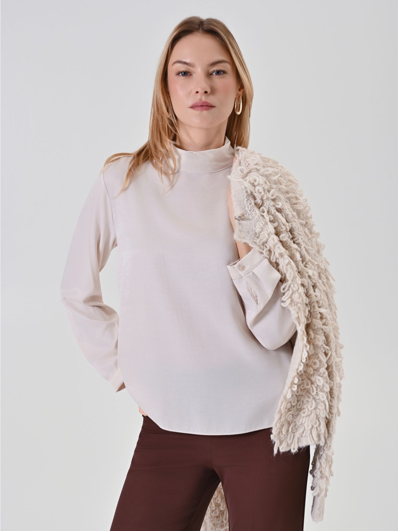 Light Beige Crinkle-Fabric Blouse  Rinascimento