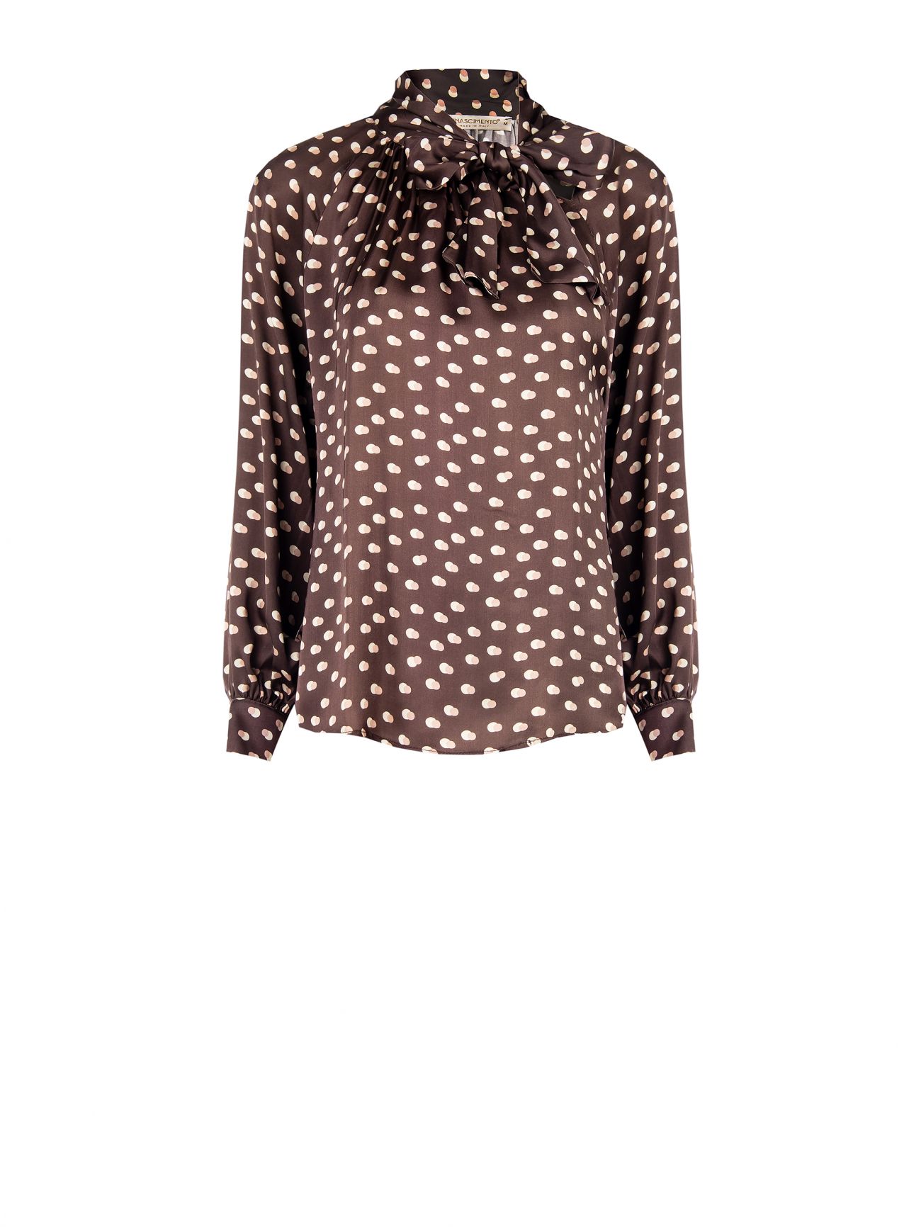 Chocolate Printed Satin Blouse with Draped Neckline det_4