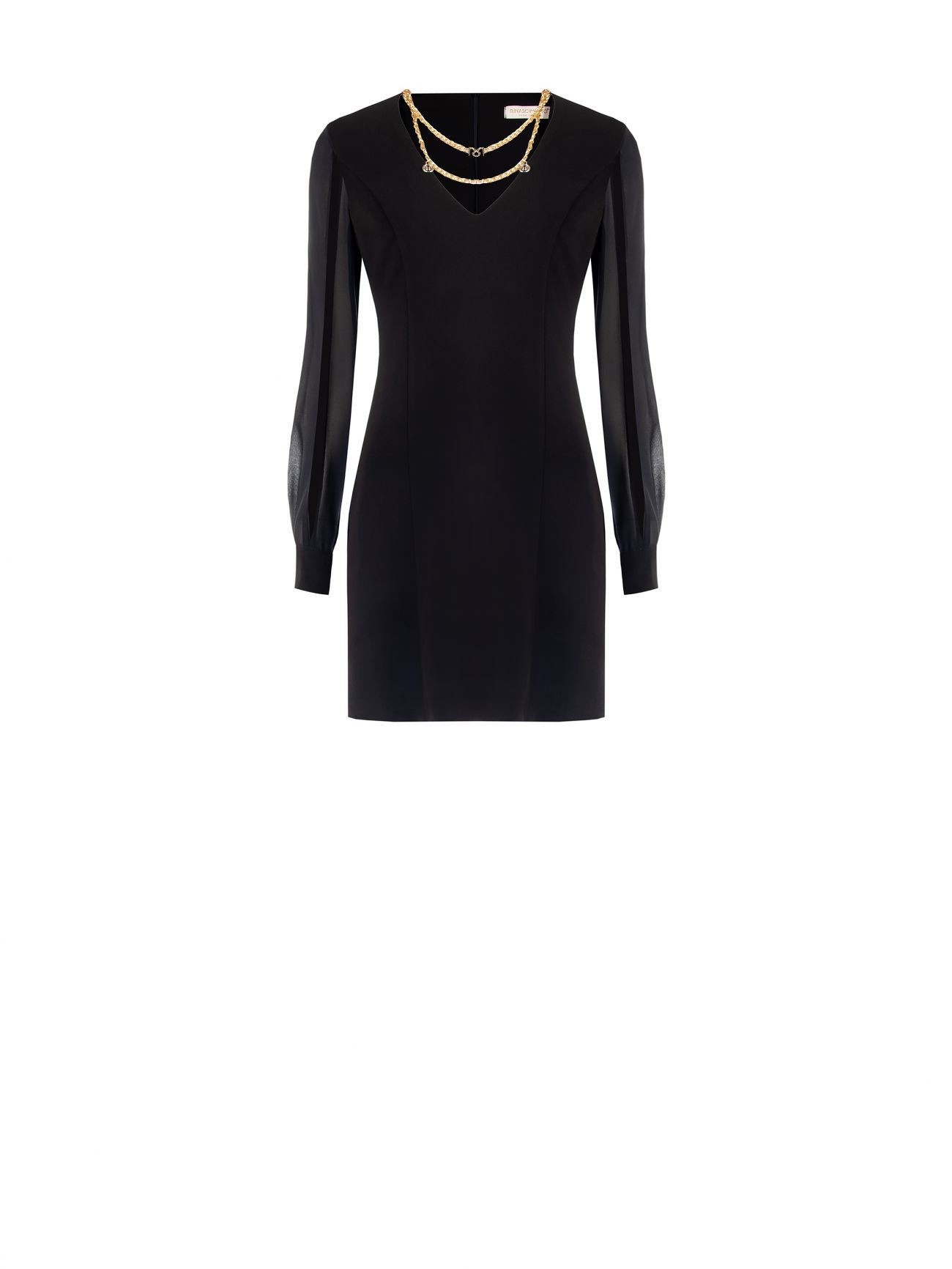 Black Georgette Sleeve Sheath Dress det_4