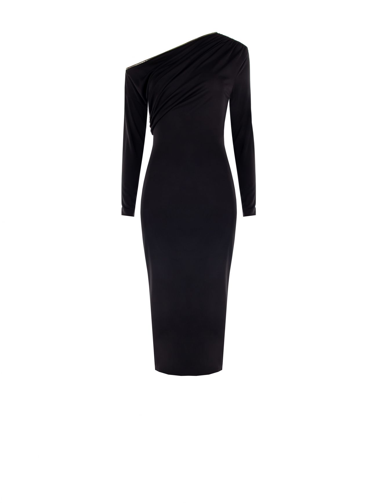 Schwarzes One-Shoulder-Kleid mit Metallic-Paspelierung det_4