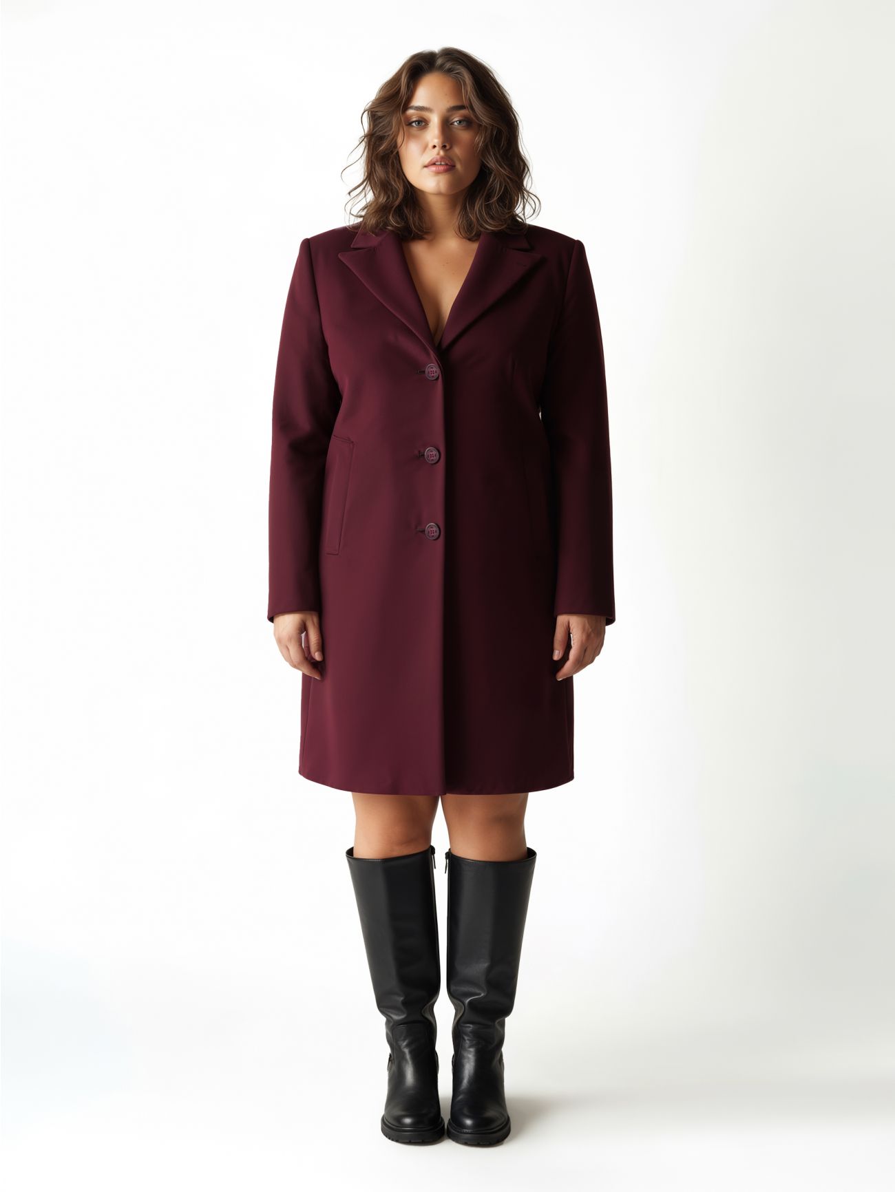 Manteau Curvy à simple boutonnage bordeaux det_1