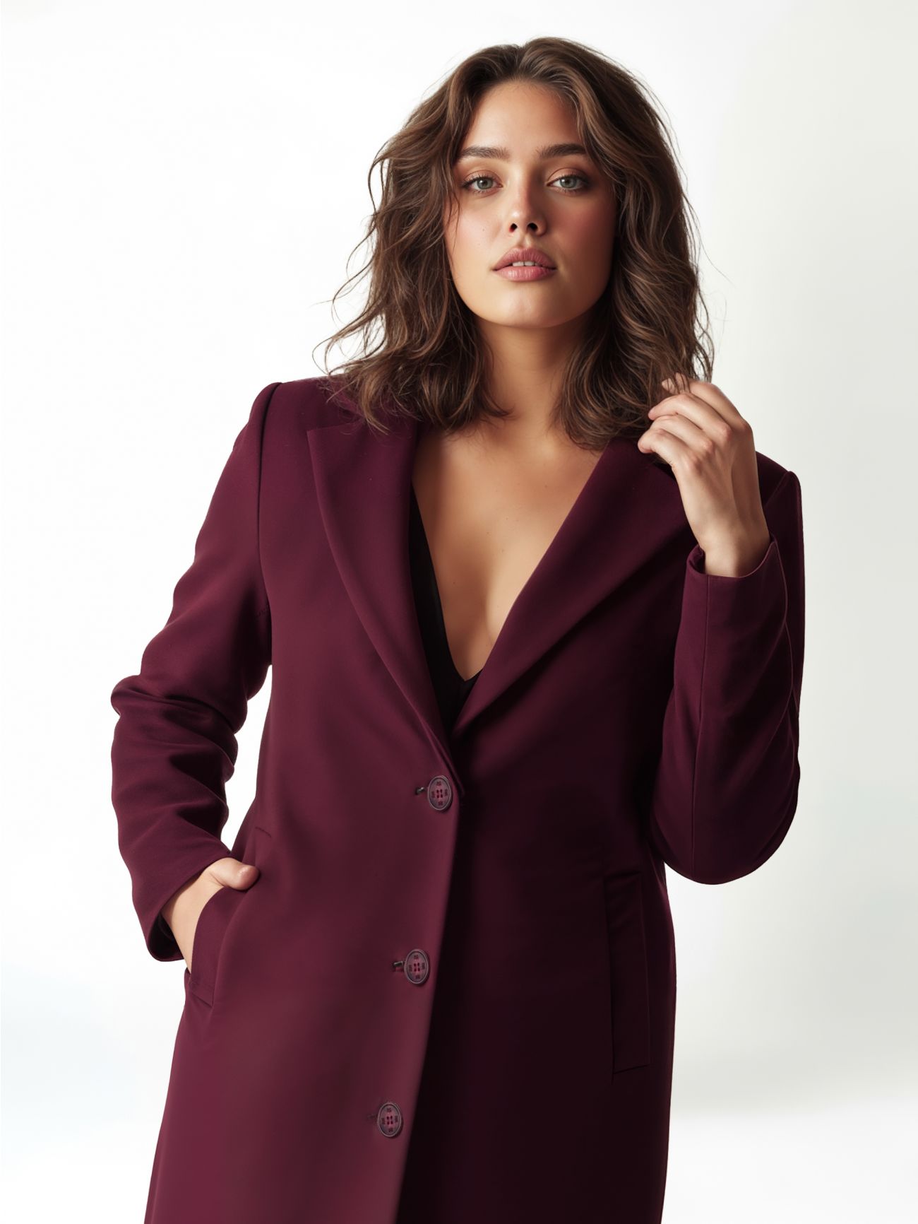 Manteau Curvy à simple boutonnage bordeaux det_3