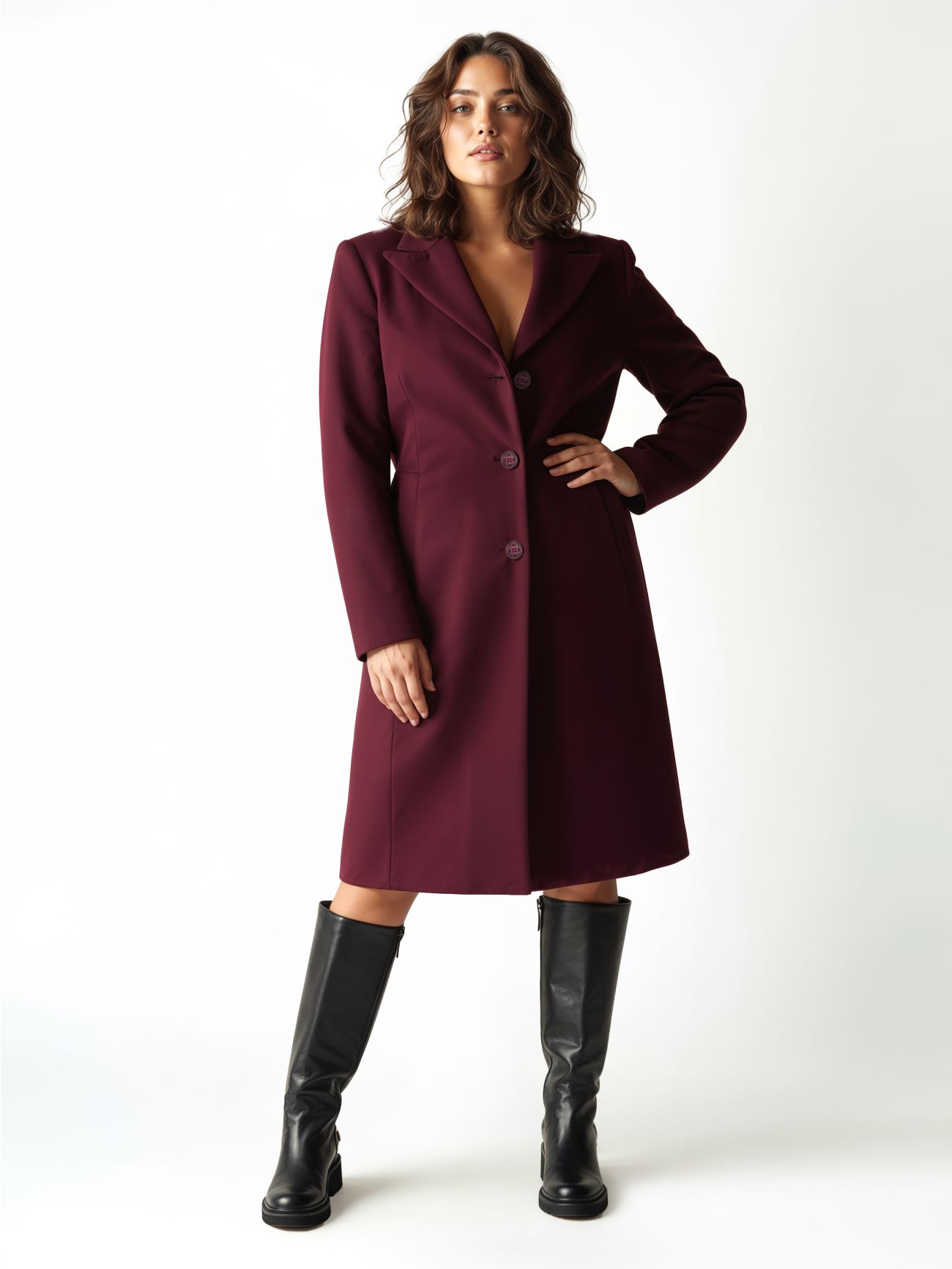 Manteau Curvy à simple boutonnage bordeaux in_i4