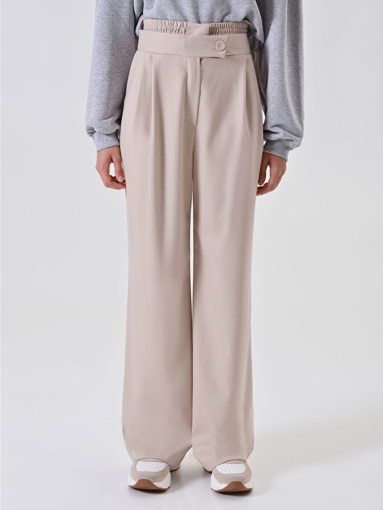 Beige Palazzo Trousers with Drawstring det_2