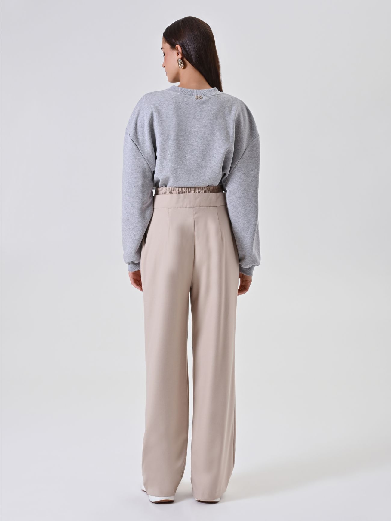 Beige Palazzo Trousers with Drawstring det_3