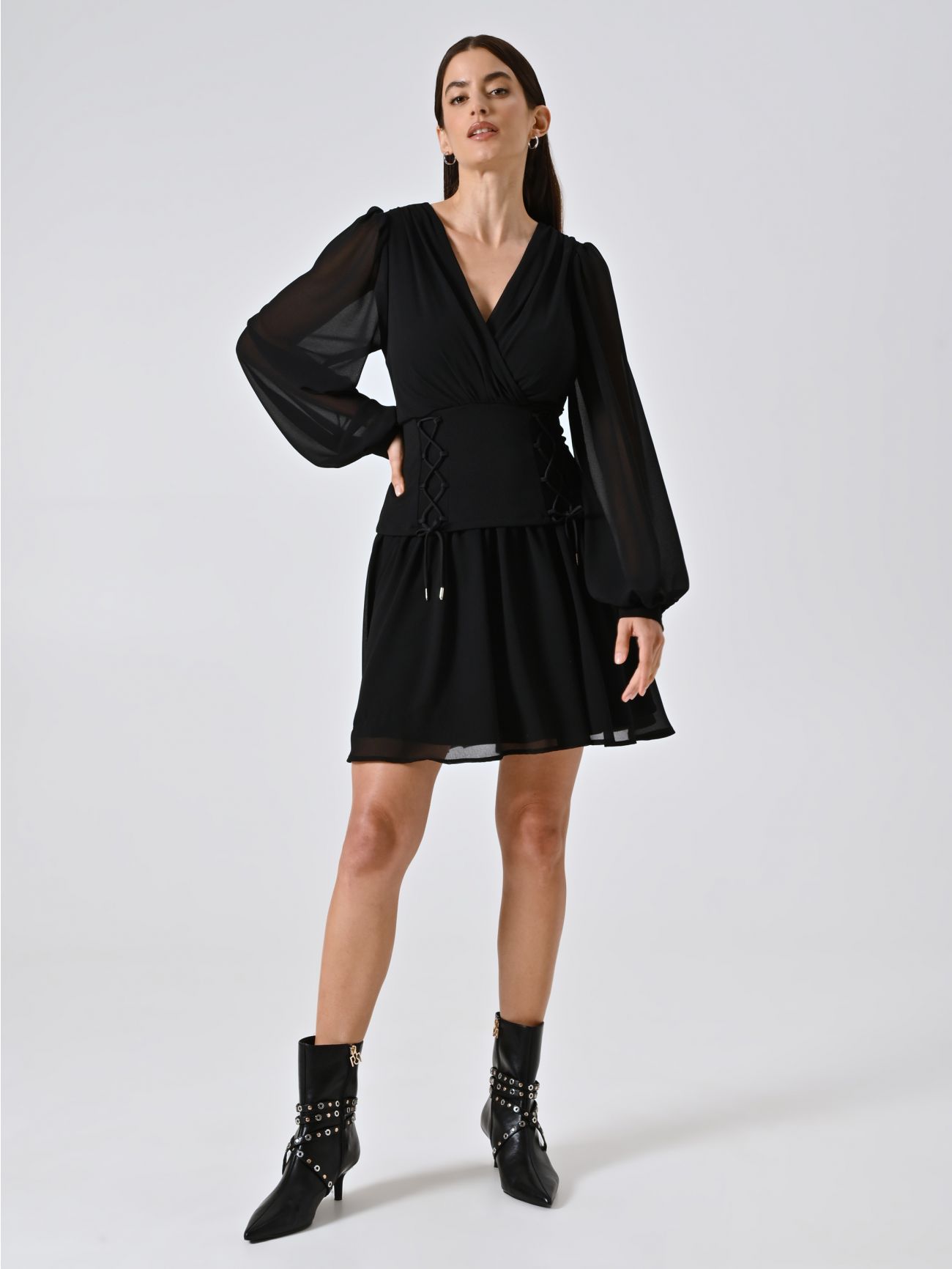 Schwarzes Bustier-Kleid aus Georgette in_i7