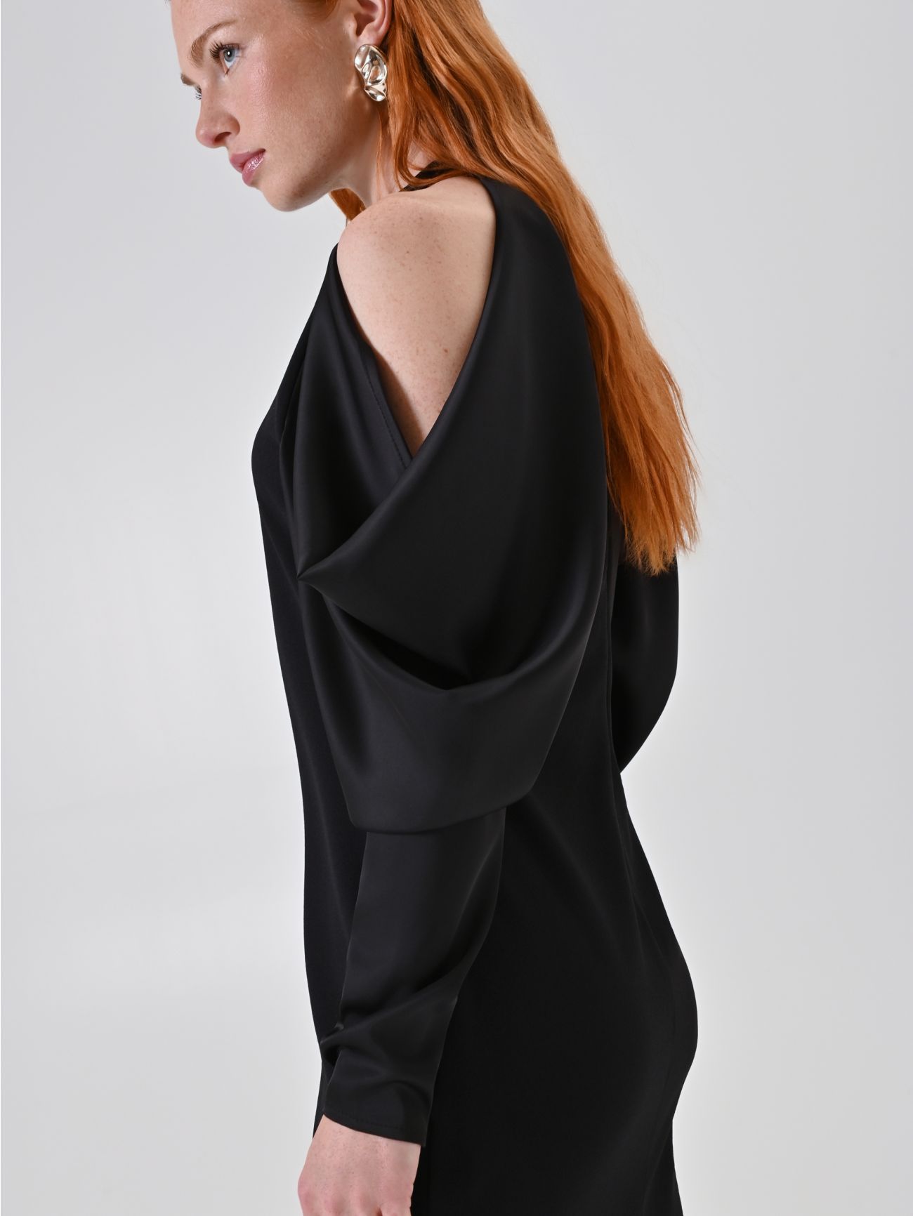 Black Dress with Satin Sleeves in_i5